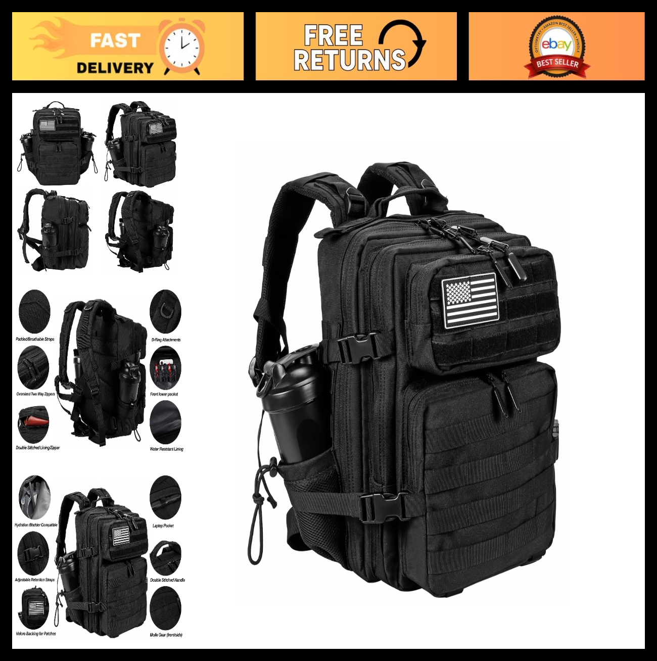 Tactical Military Backpack 25L/35L Army Assault Pack Rucksack with Water Bottle0