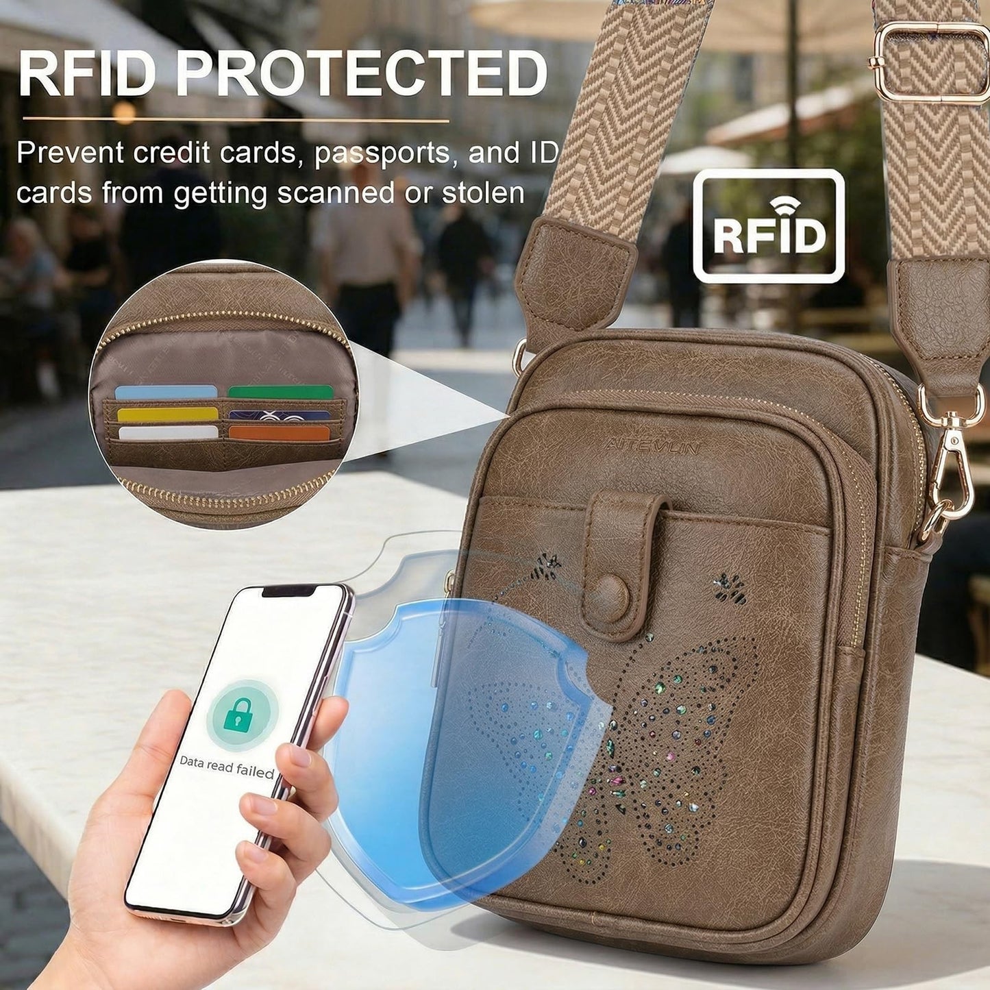 Stylish Leather Crossbody Bag for Women - Small Shoulder Purse with RFID Slots &3