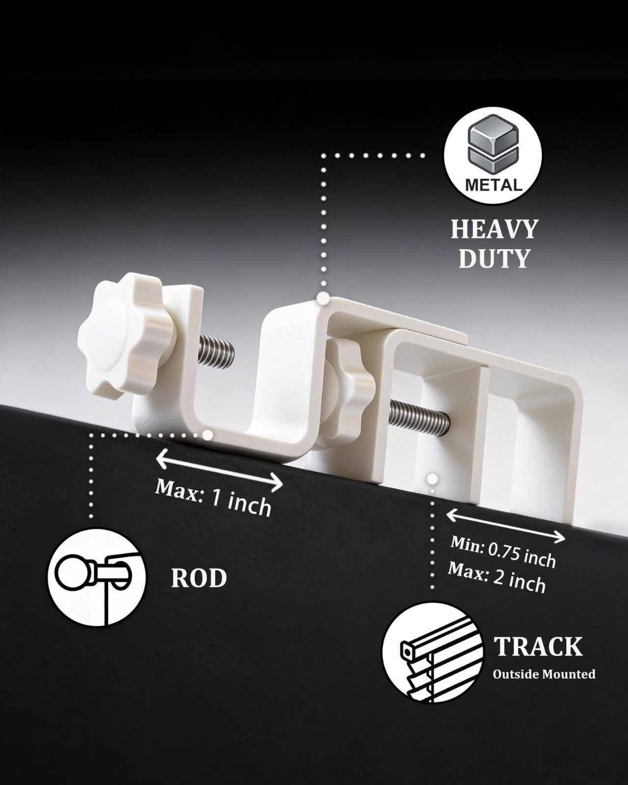 No Drill Curtain Rod Brackets for Outside-Mount Blinds, Tool-Free, Renter Friend4