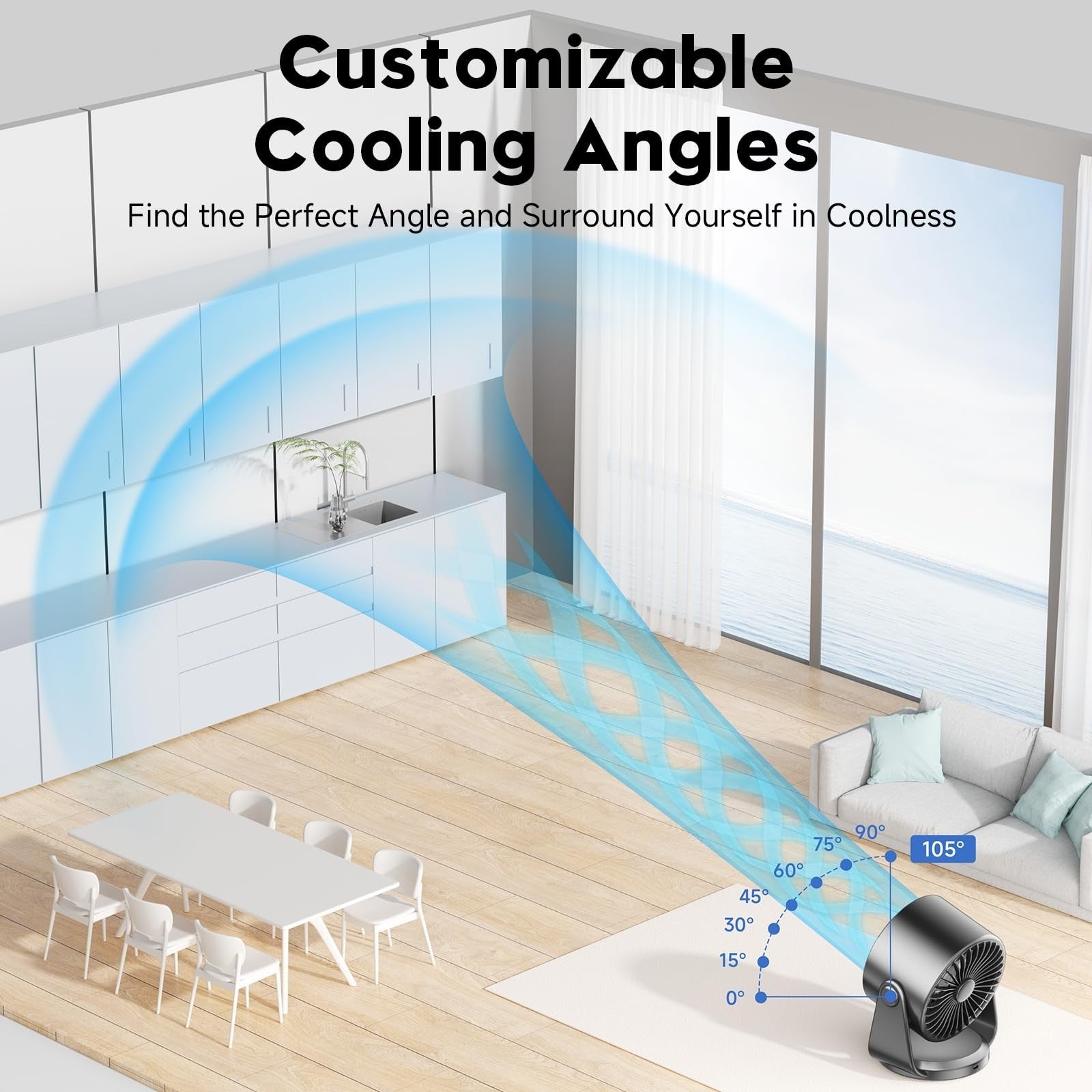 Turbo Desk Fan   100 Speed Digital Display, Low Noise, Adjustable Tilt, 7.5" Rec6