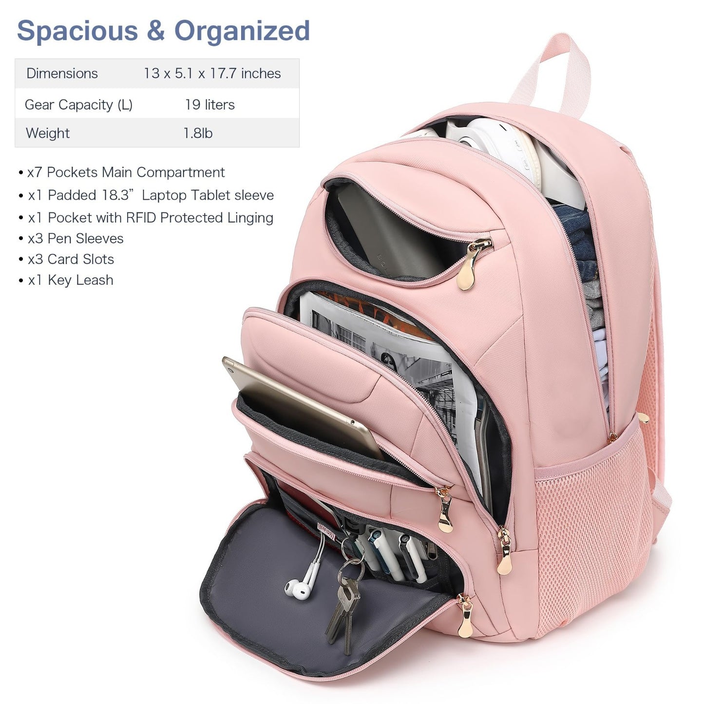 Waterproof Laptop Backpack for Women, 15.6" USB Travel Bag, Anti Theft Bookbag,2