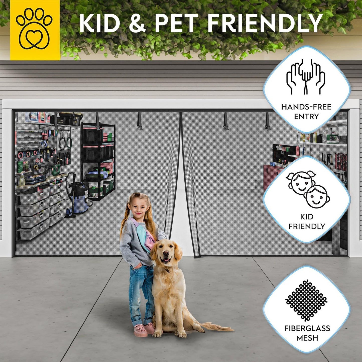 Magnetic Garage Door Screen   Heavy Duty Mesh for 2 Car Garage   Pet & Kid Frien4