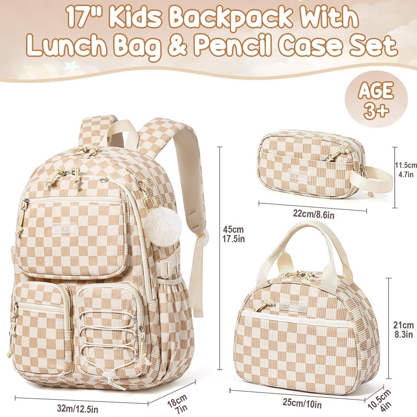Stylish Corduroy Backpack Set for Girls   3PCS Kids School Bag with Lunch Box2