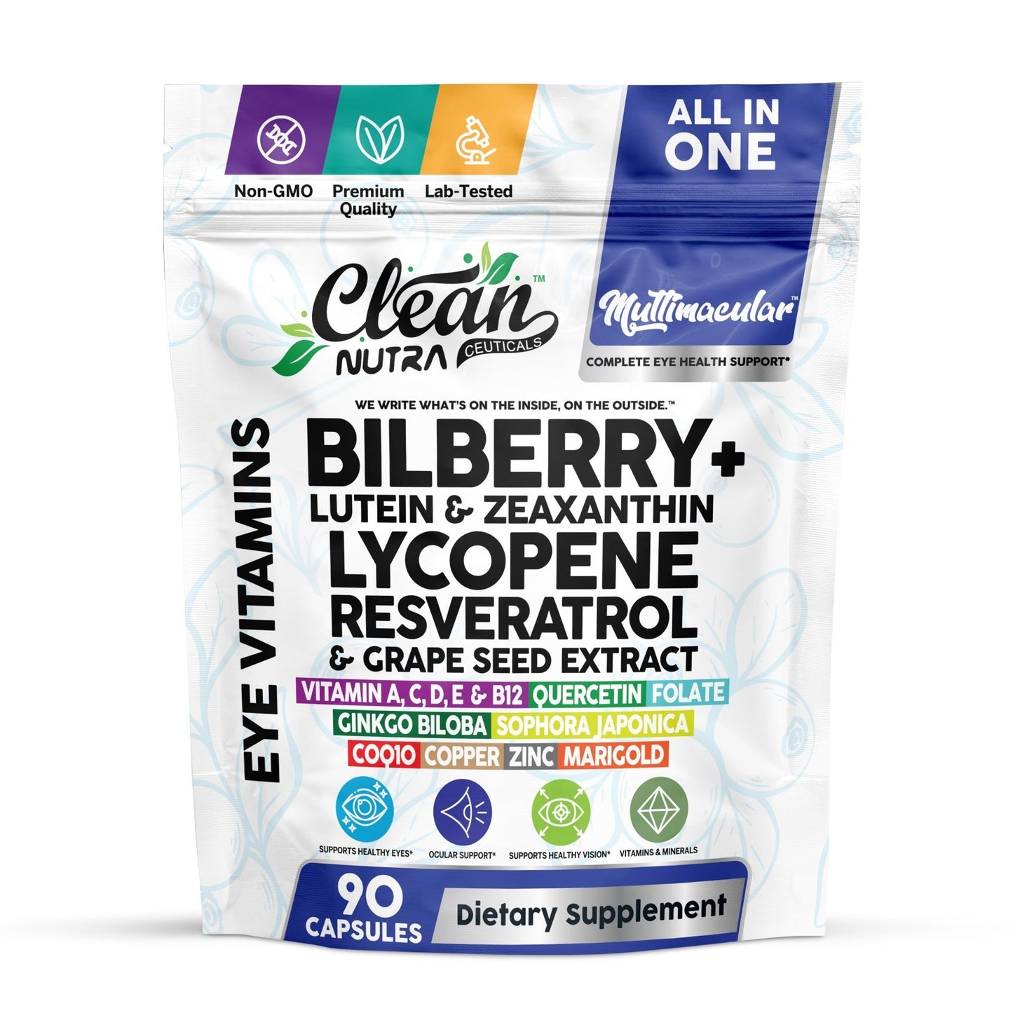 Multivitamin with Bilberry, Lutein, Zeaxanthin, Lycopene & Resveratrol - 90 Caps1