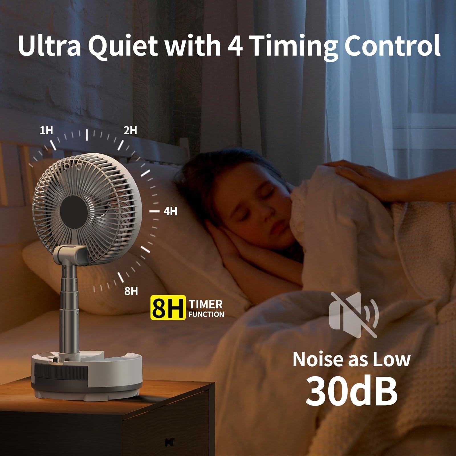 20000mAh Portable Rechargeable Fan   Foldable, 8 Speed, 112H Battery Life, Remot4