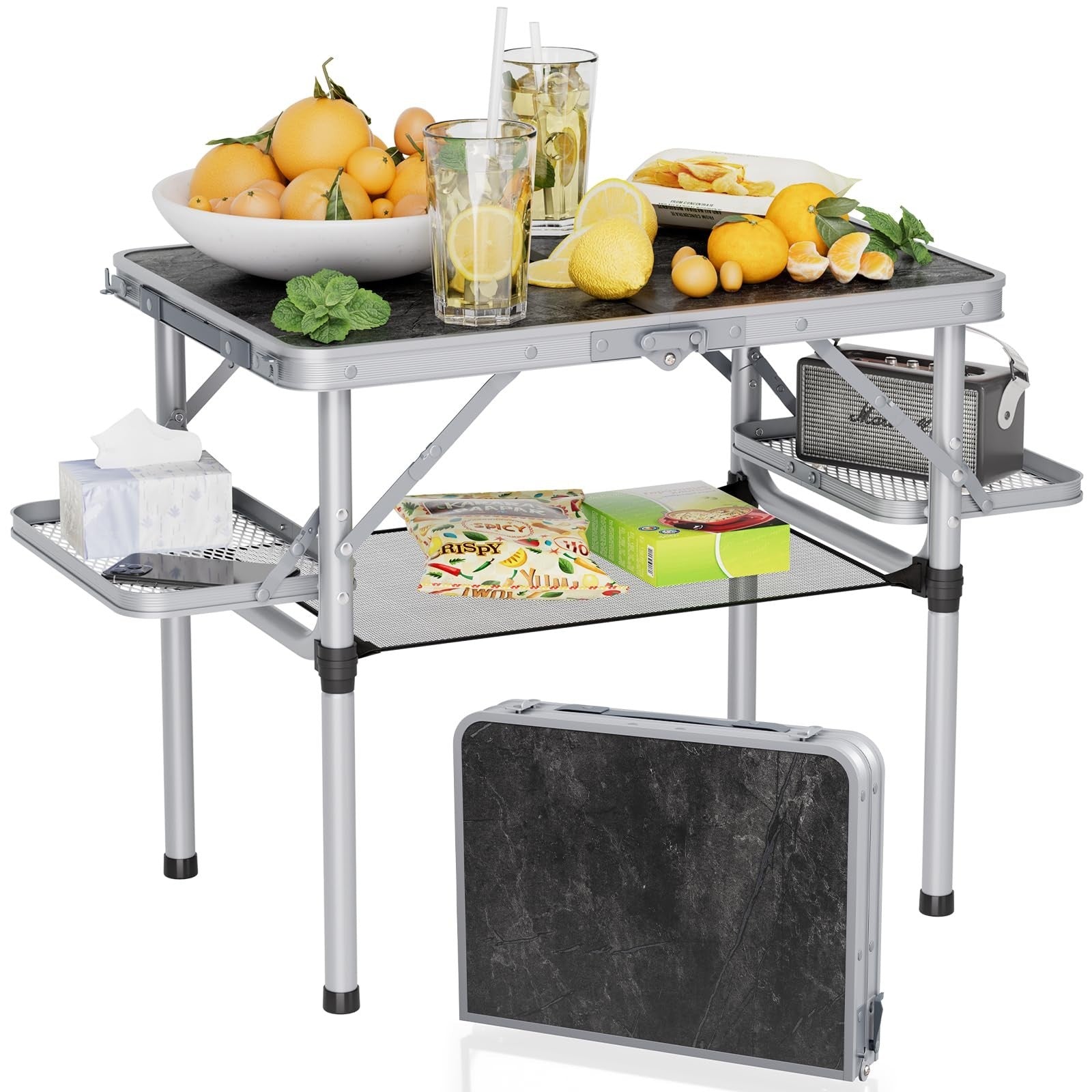 Portable Folding Camping Table 2ft with Side Racks & Storage Net - Lightweight A1