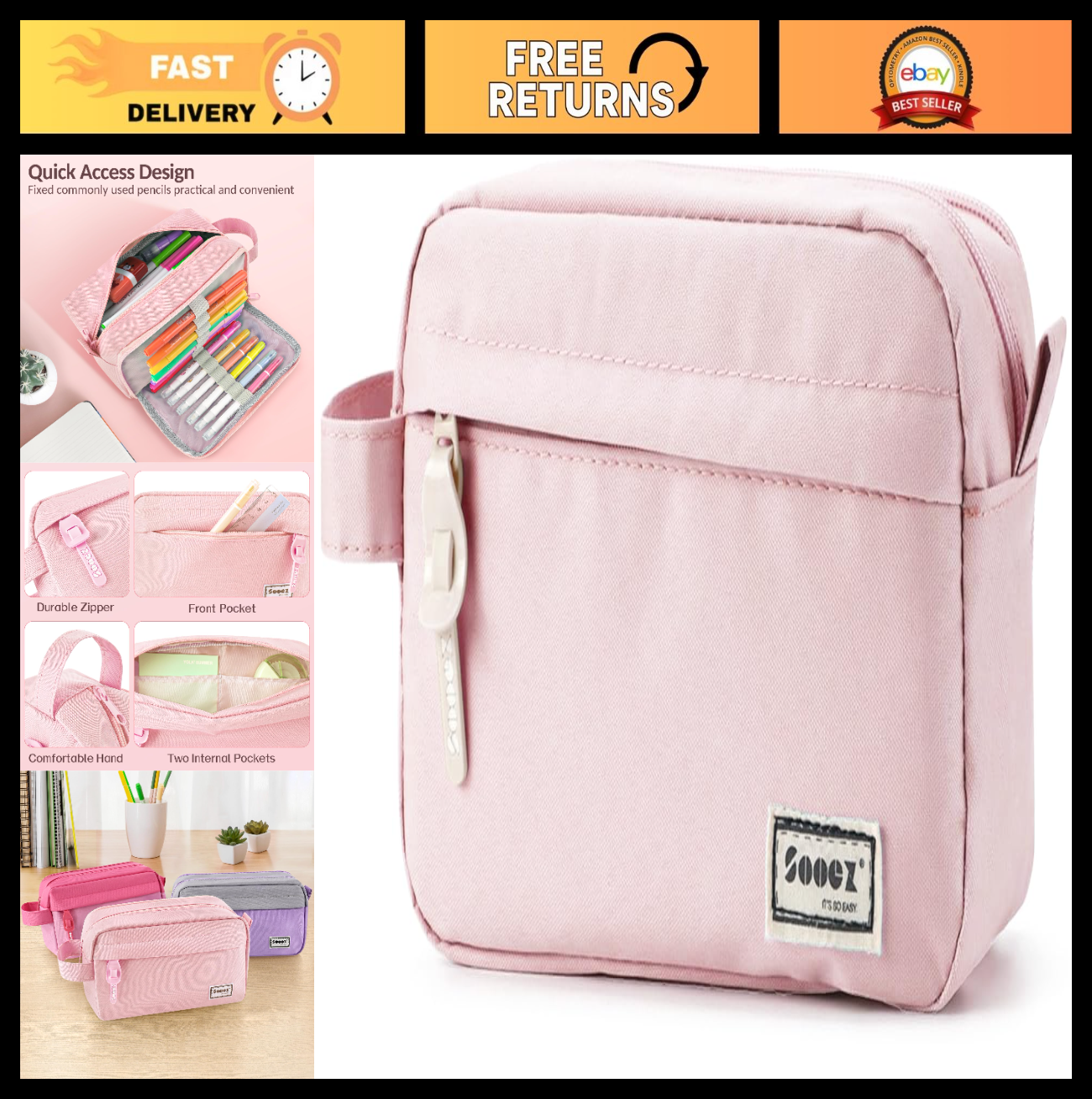 High Capacity Pencil Case Organizer, Large Pouch for School & Office Supplies0