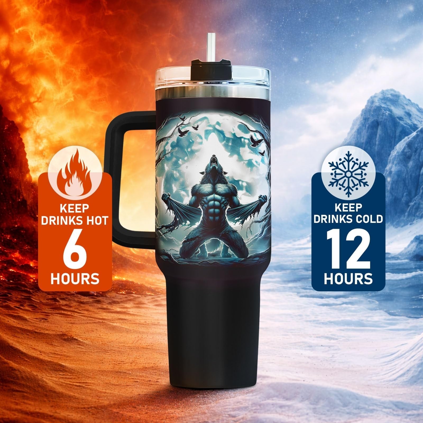 40oz Insulated Tumbler with Handle & Straw   Perfect Travel Mug for Dad, Gifts!5