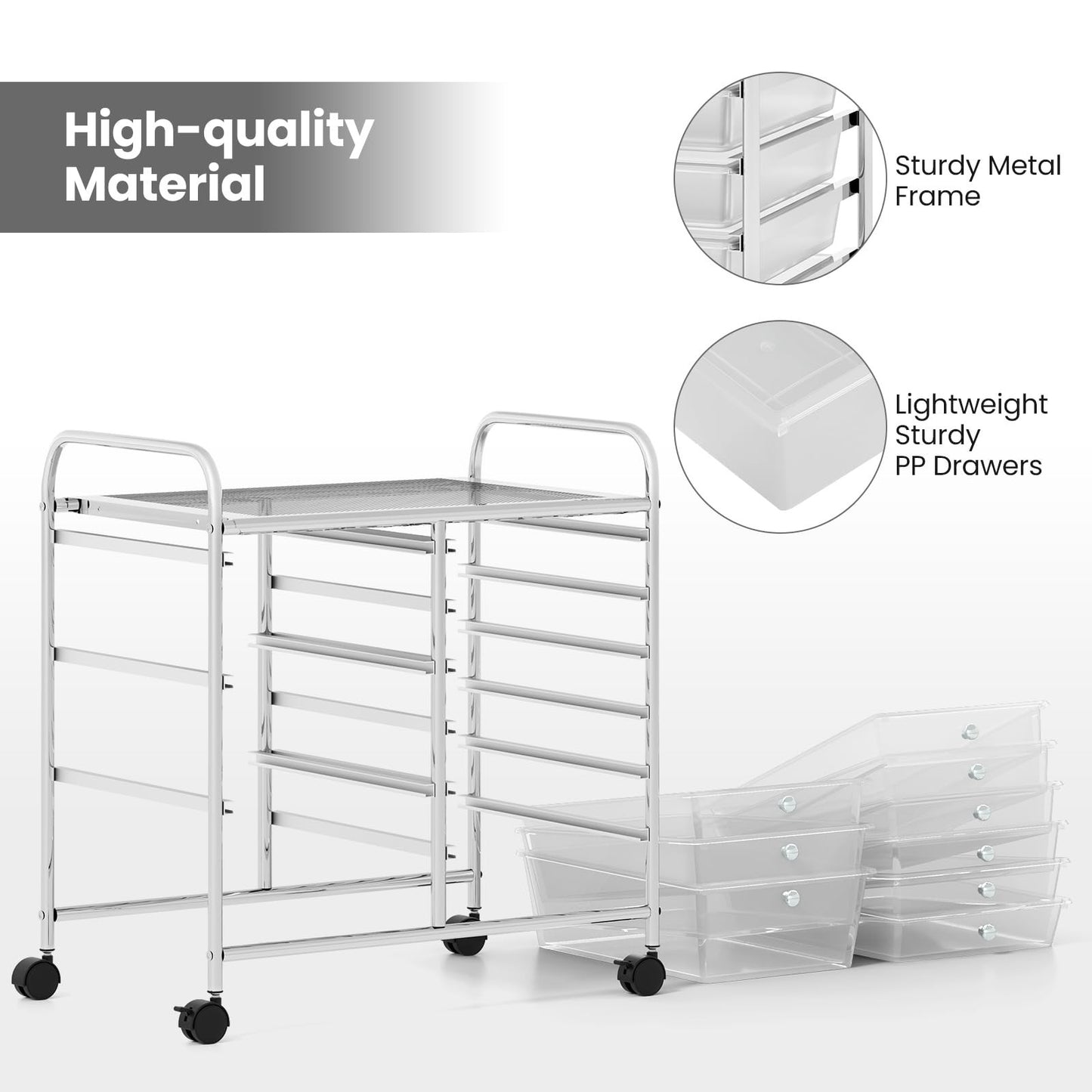 9 Drawer Rolling Storage Cart   Mobile Utility Cart with Wheels for Craft, Art &4