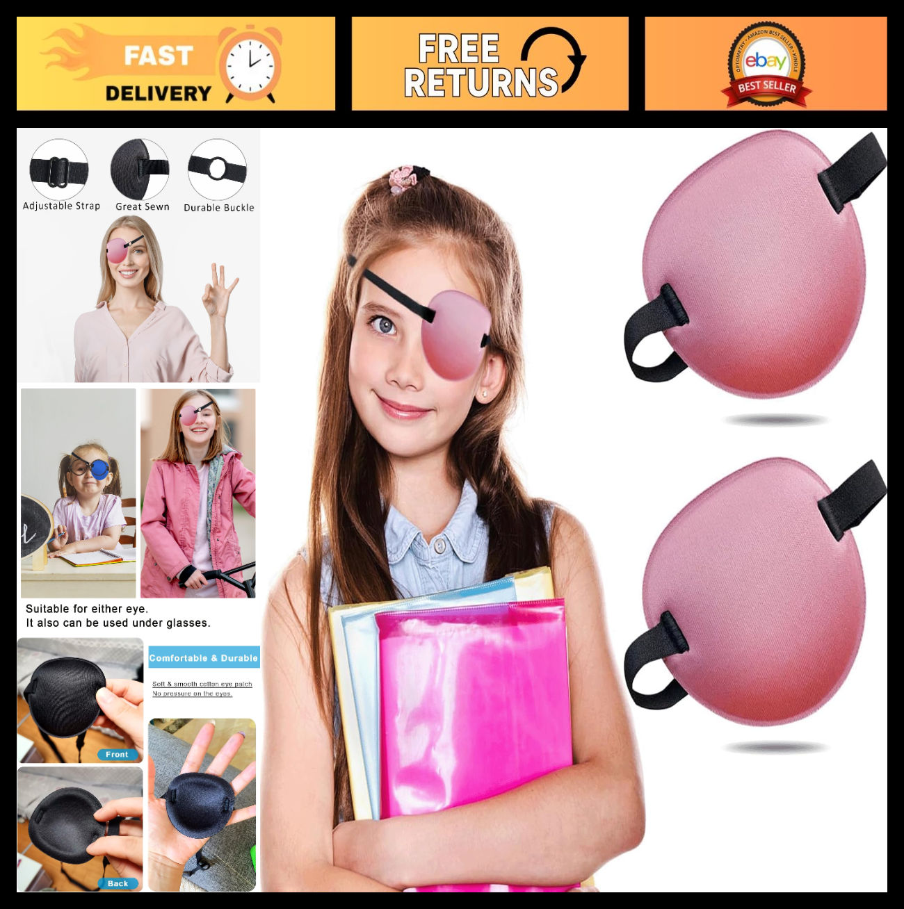 2PCS Adjustable Eye Patch for Adults & Kids, Soft Breathable Fabric, Vision Ther0
