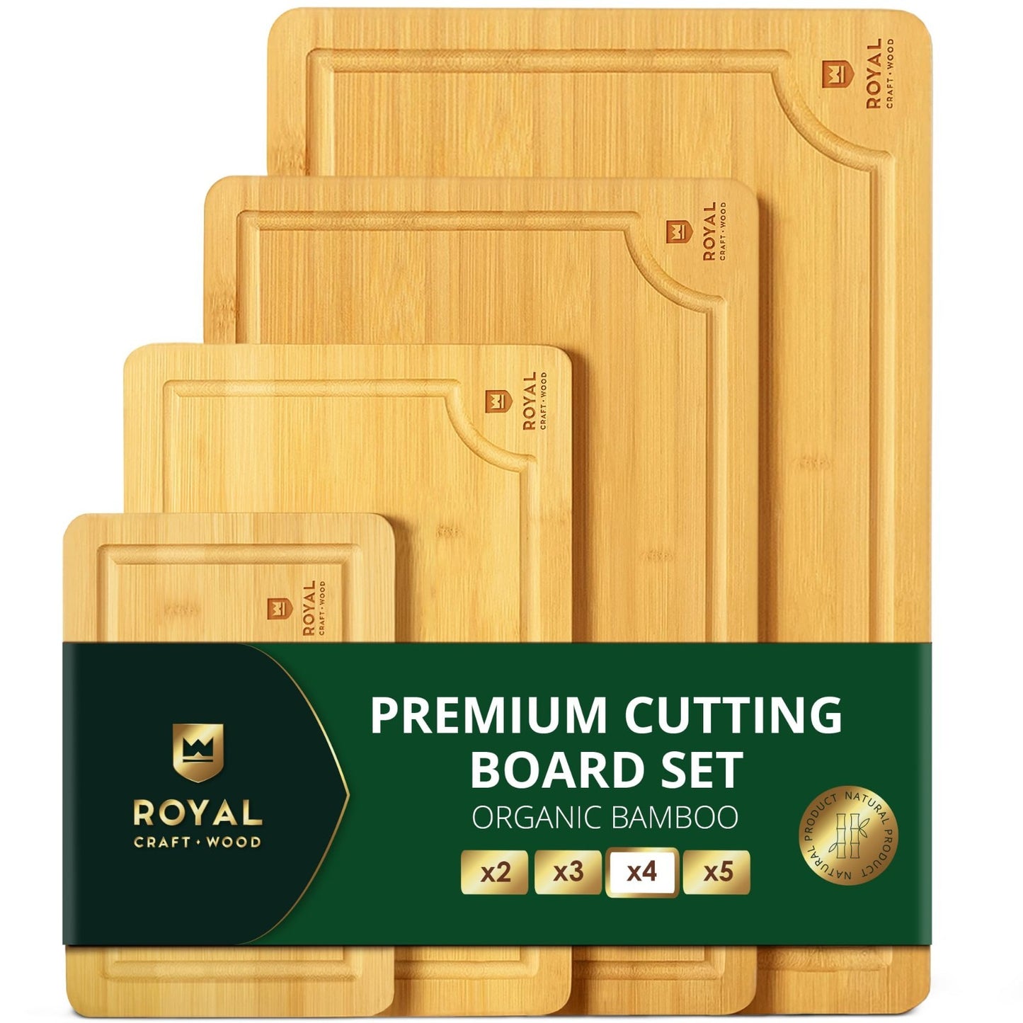 Wooden Cutting Boards Set   Bamboo Meal Prep & Serving Board with Juice Groove,1