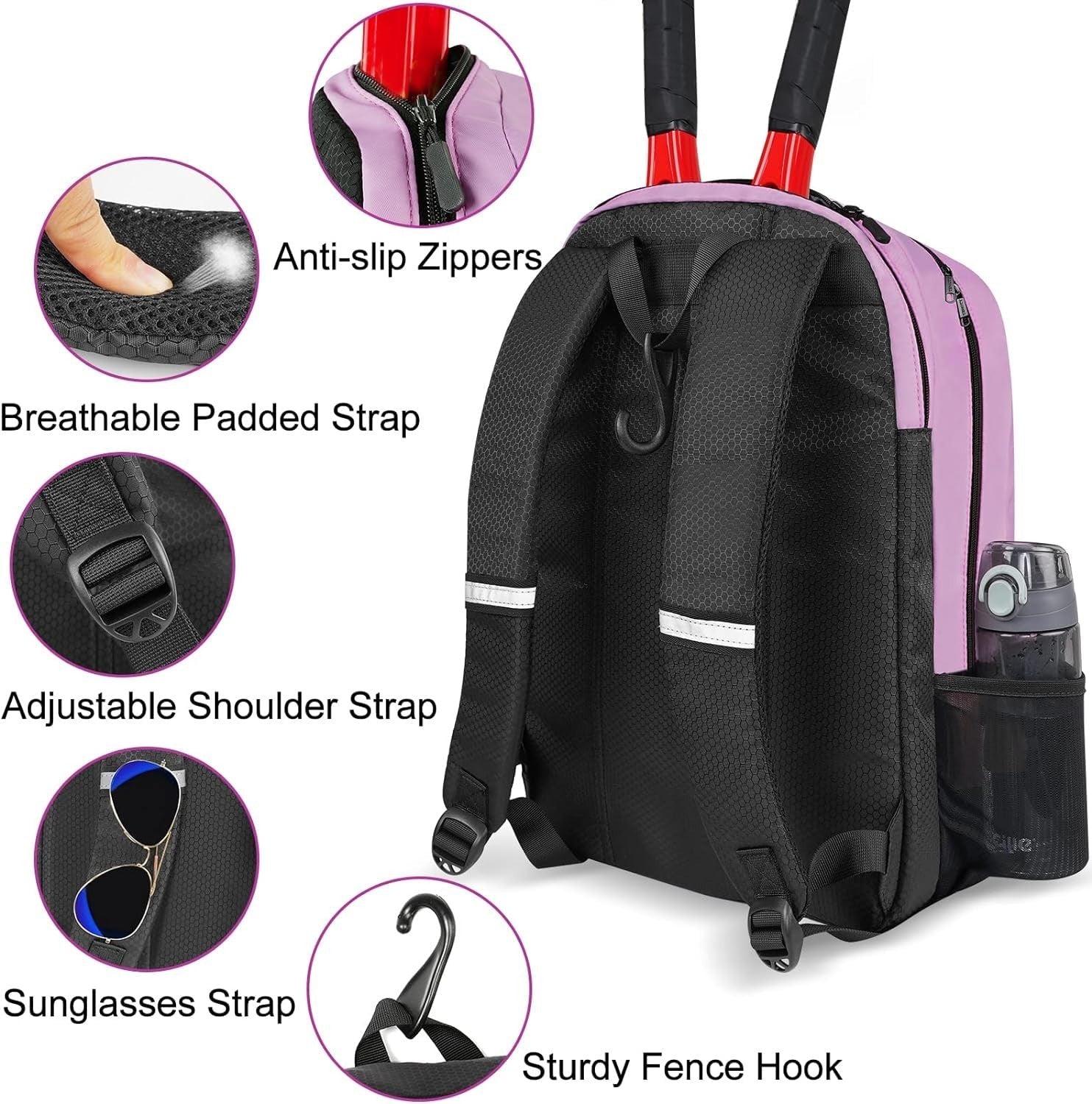 Tennis Backpack for Men & Women - Holds 2 Rackets, Insulated Pocket & Shoe Compa4