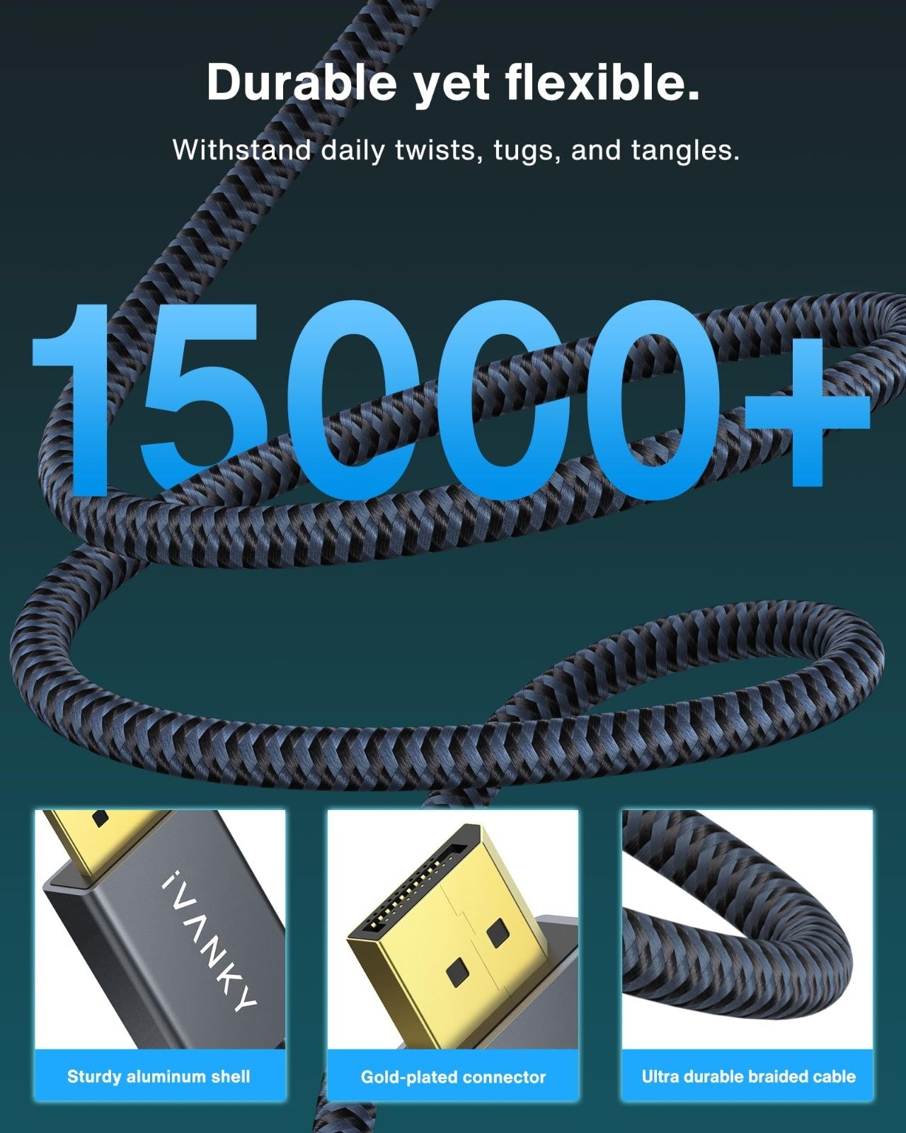 8K DisplayPort Cable 1.4, 10ft DP to DP Cord, 32.4Gbps, Supports HBR3, HDR10, Ga3