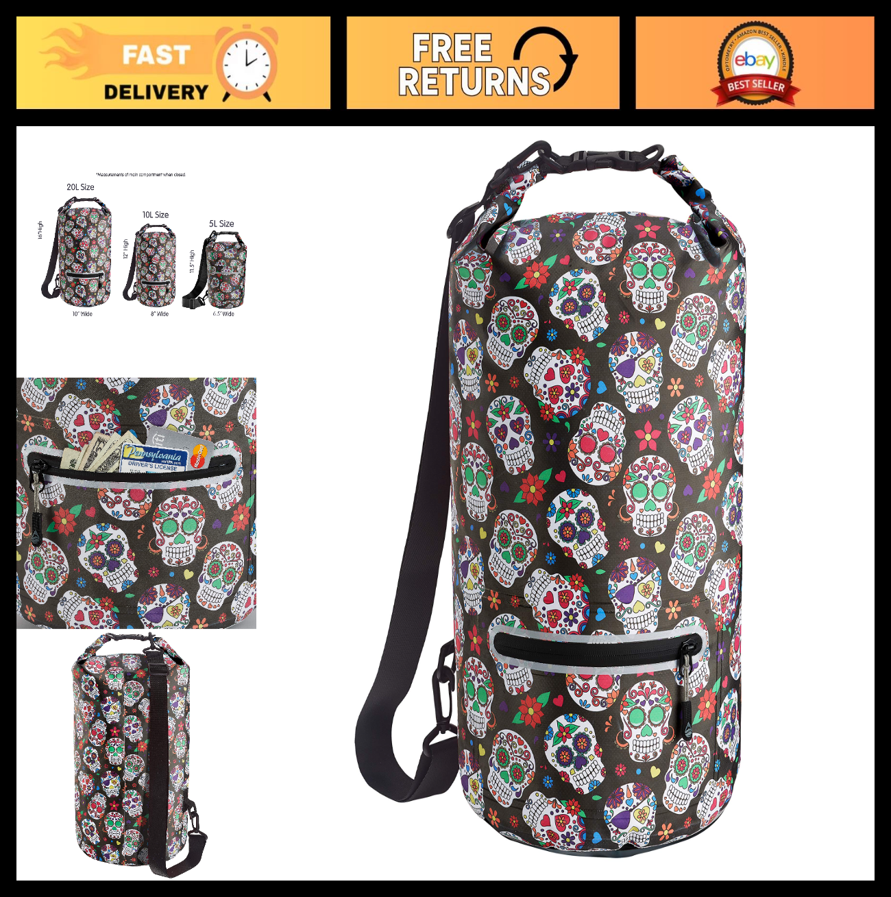 Waterproof Roll Top Dry Bag - 5L, 10L, 20L Sizes for Kayaking, Hiking & Travel0