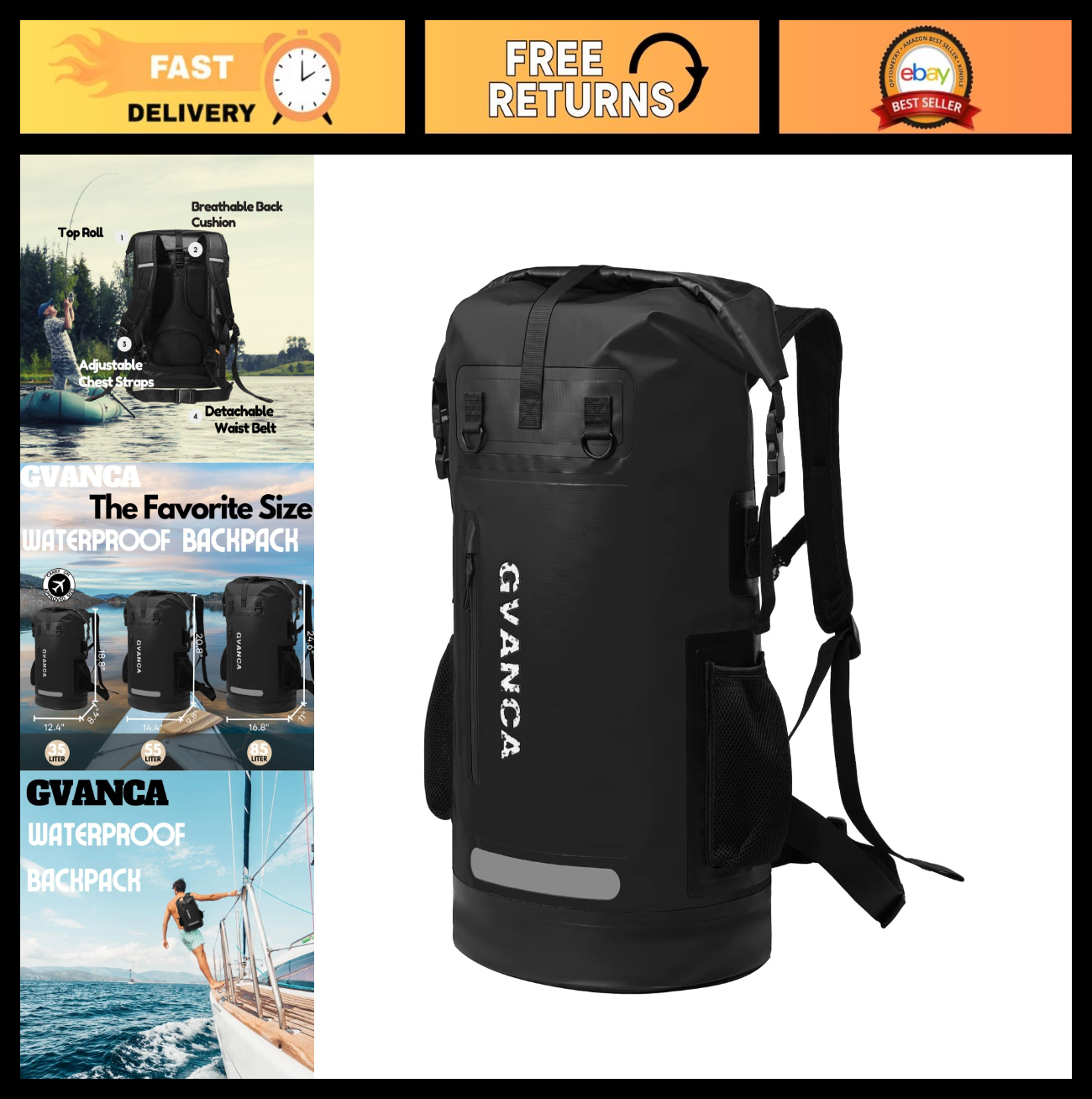Waterproof 35L Kayak Dry Backpack - Floating Dry Sack for Boating, Camping, Fish0
