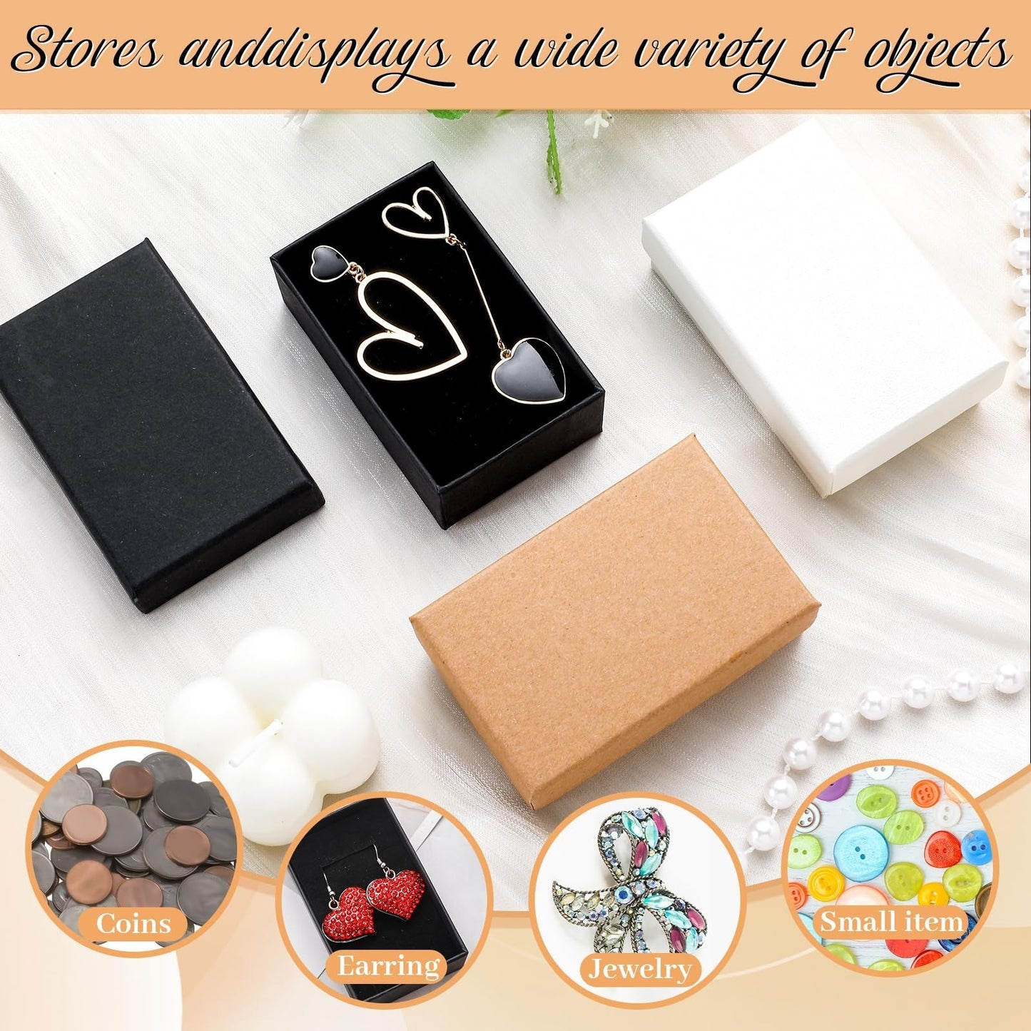 100 Pcs Kraft Jewelry Gift Boxes - Brown, White, Black | Necklace Earring Bracel5