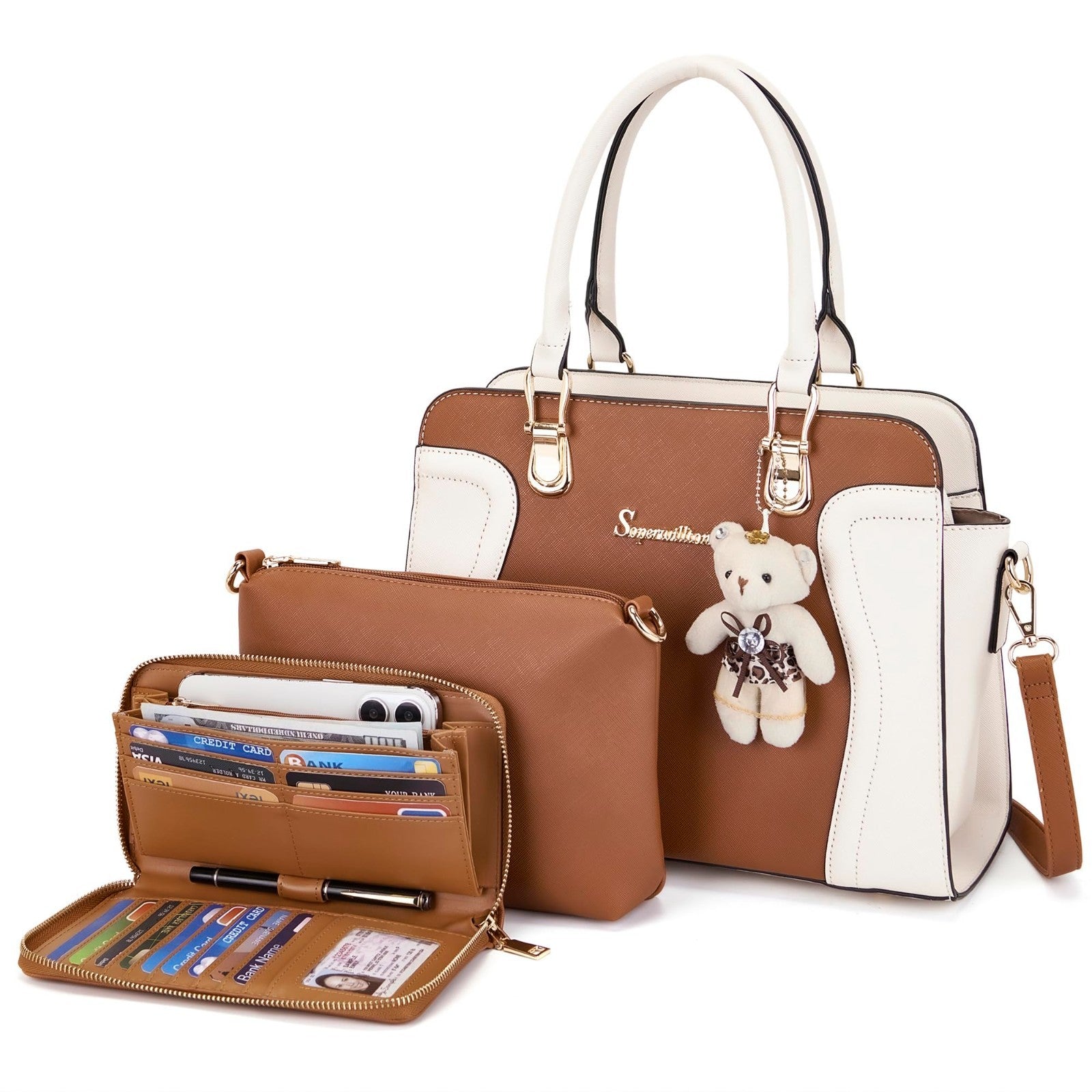 Stylish 3-Piece Women's Handbag Set - Shoulder Bag, Satchel & Wallet - Fashion P1