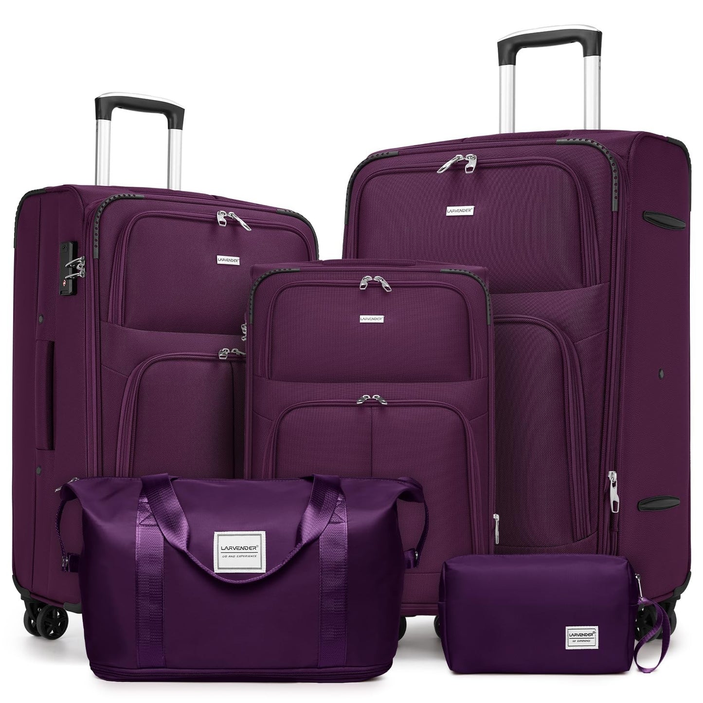 5-Piece Softside Luggage Set - Expandable Suitcases, Lightweight, 360° Wheels, T1