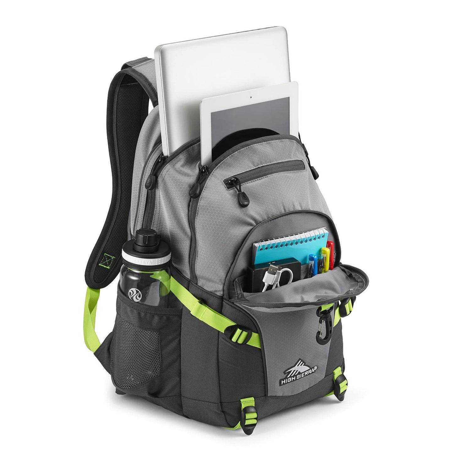 Versatile Travel & Work Backpack with Tablet Sleeve   Steel Grey/Mercury/Neon Gr2