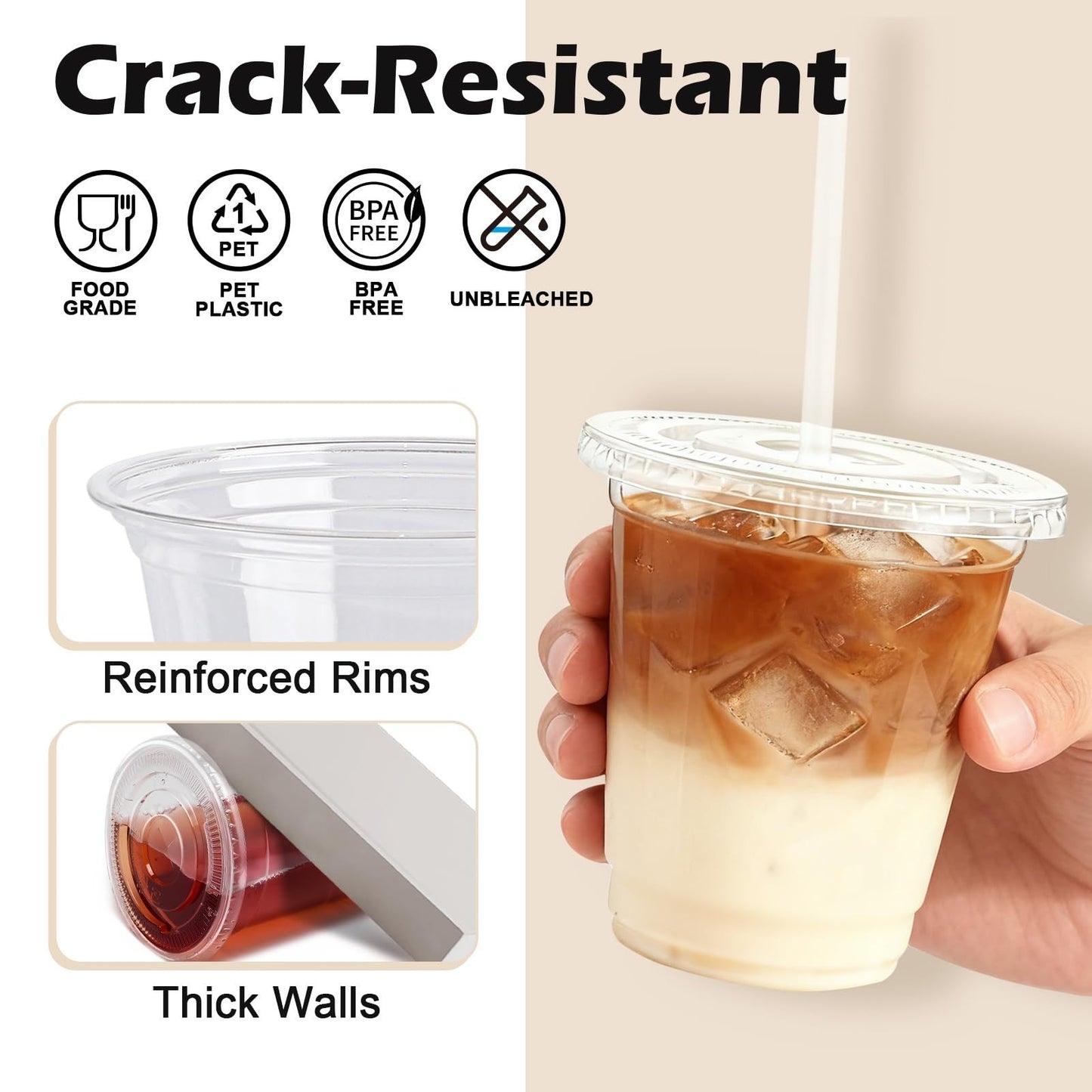 100 Pack 12 oz Clear Plastic Cups with Lids & Straws | Disposable Cold Drink Cup3