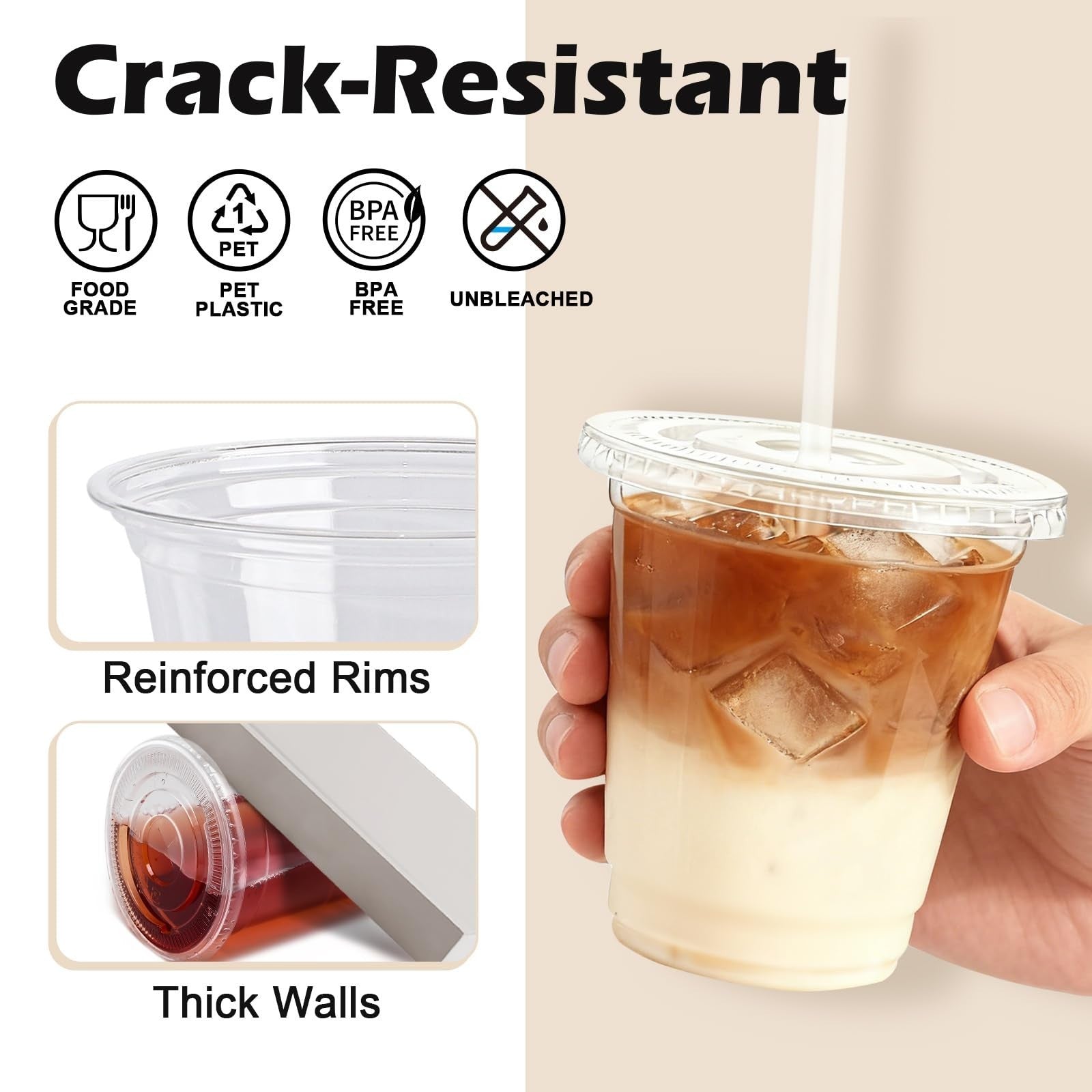 100 Pack 12 oz Clear Plastic Cups with Lids & Straws | Disposable Cold Drink Cup3