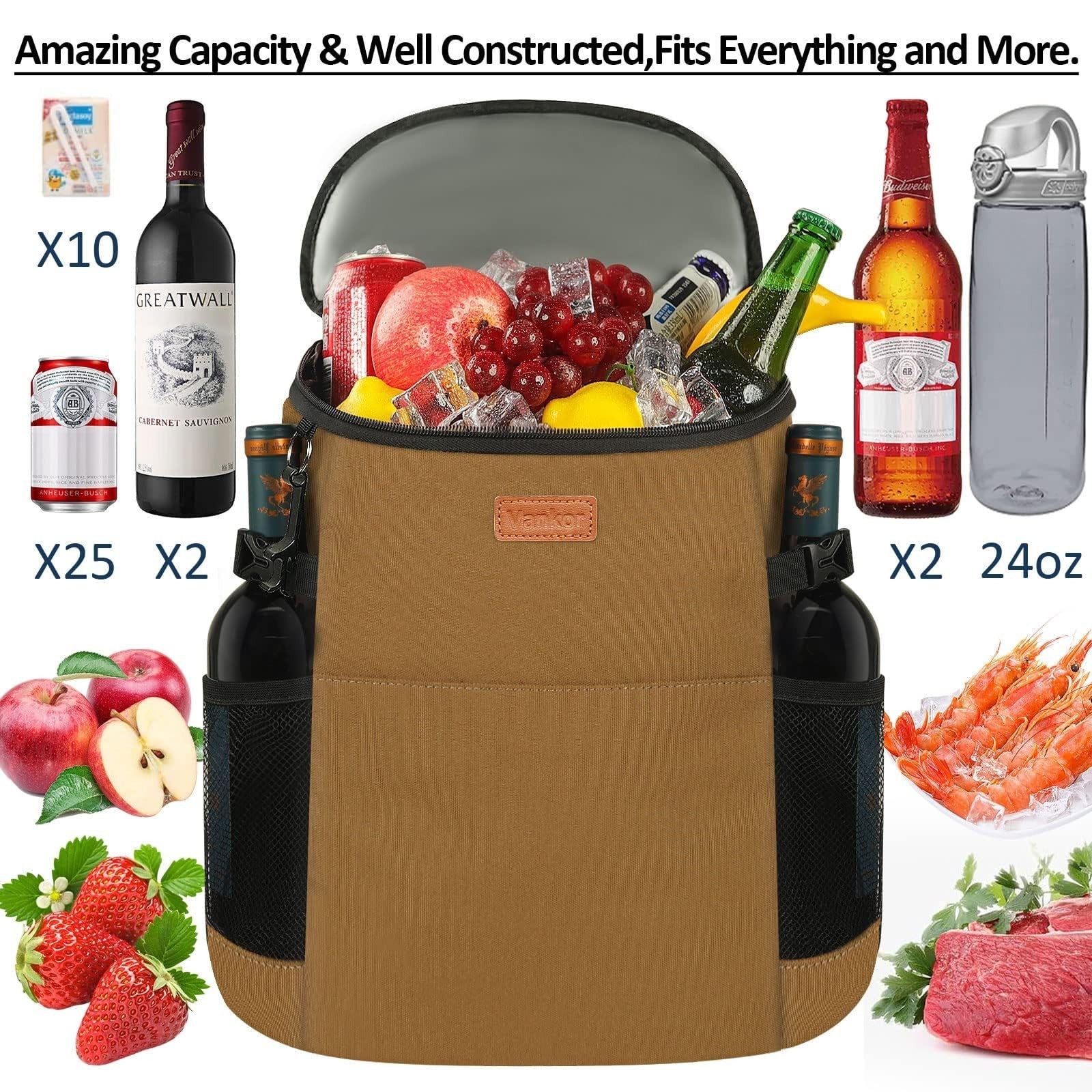 Insulated Camping Cooler Backpack - Holds 30-45 Cans, Waterproof & Leak Proof, I3