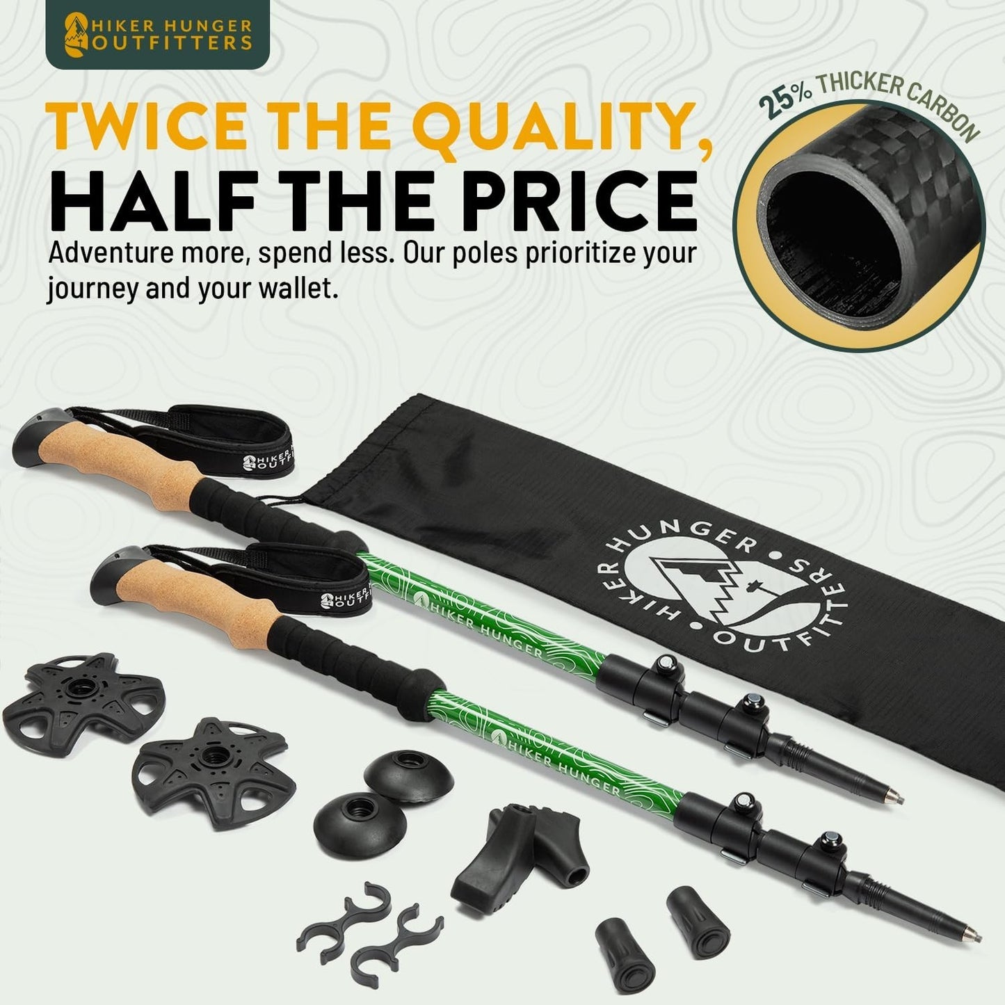 Lightweight Carbon Fiber Trekking Poles   Collapsible Hiking Sticks with Cork Gr2