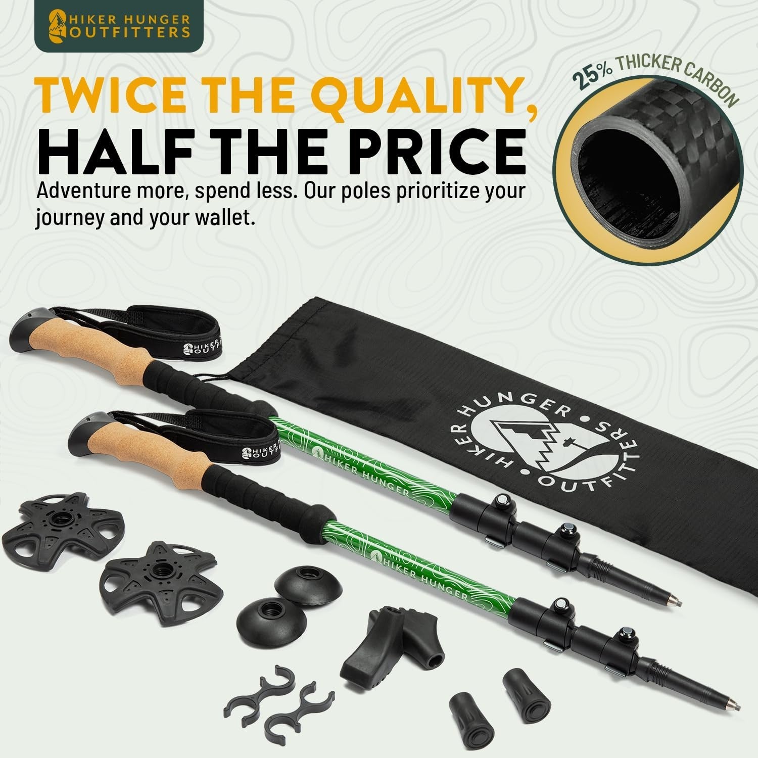 Lightweight Carbon Fiber Trekking Poles   Collapsible Hiking Sticks with Cork Gr2