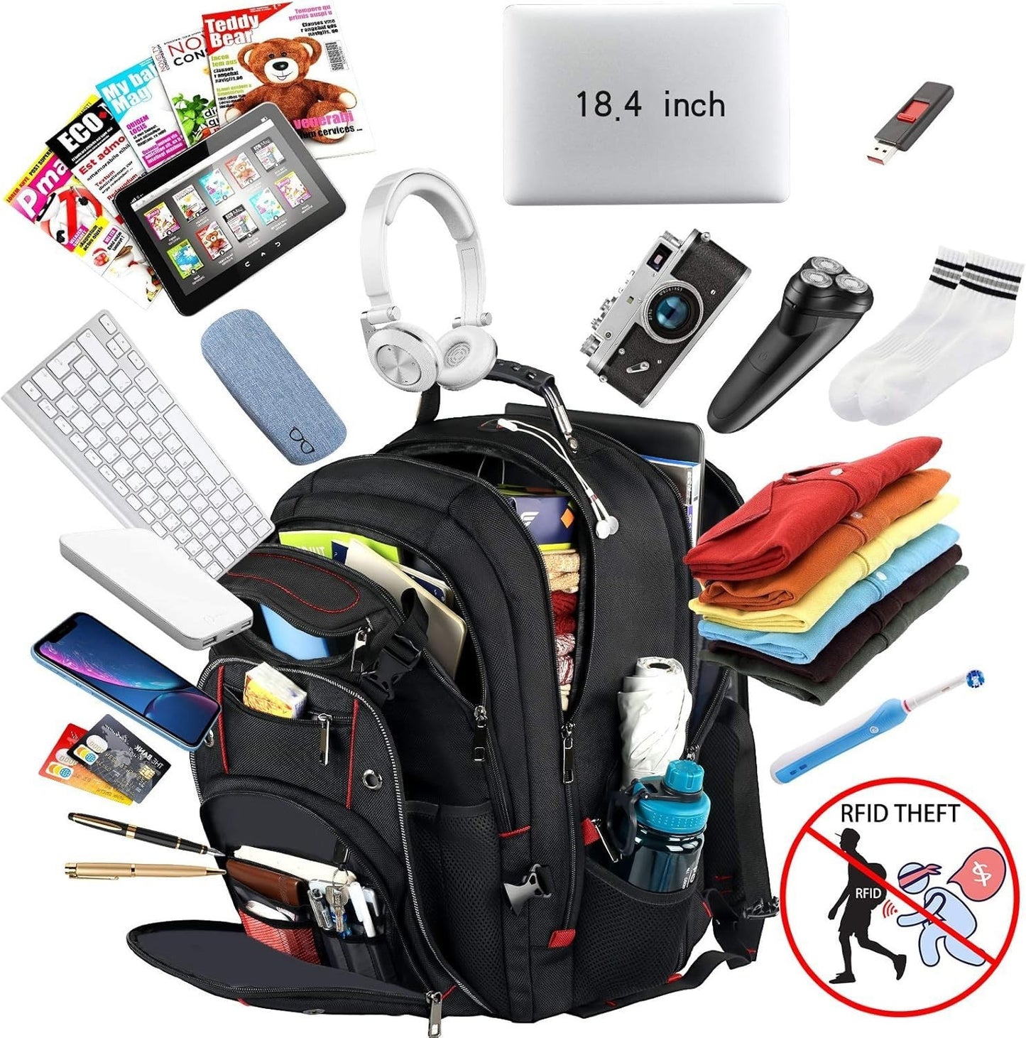 Extra Large 18.4" Laptop Backpack, TSA Friendly, RFID Anti Theft, Gaming & Busin2