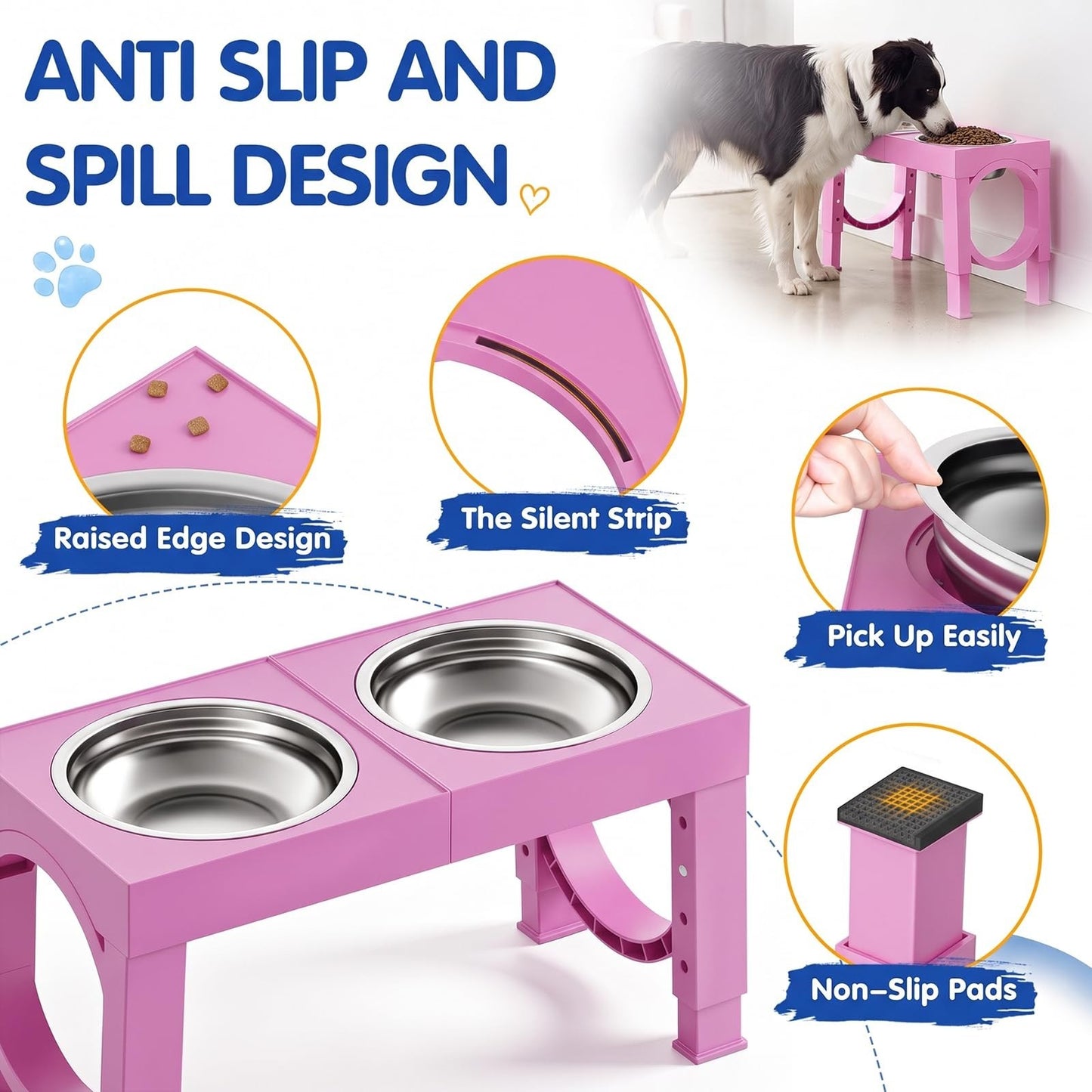 Elevated Dog Bowls for Large Breeds   Adjustable Stainless Steel Feeder Stand, 54