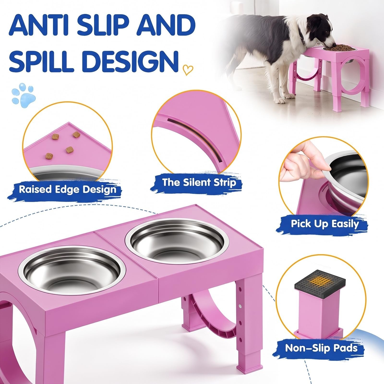 Elevated Dog Bowls for Large Breeds   Adjustable Stainless Steel Feeder Stand, 54