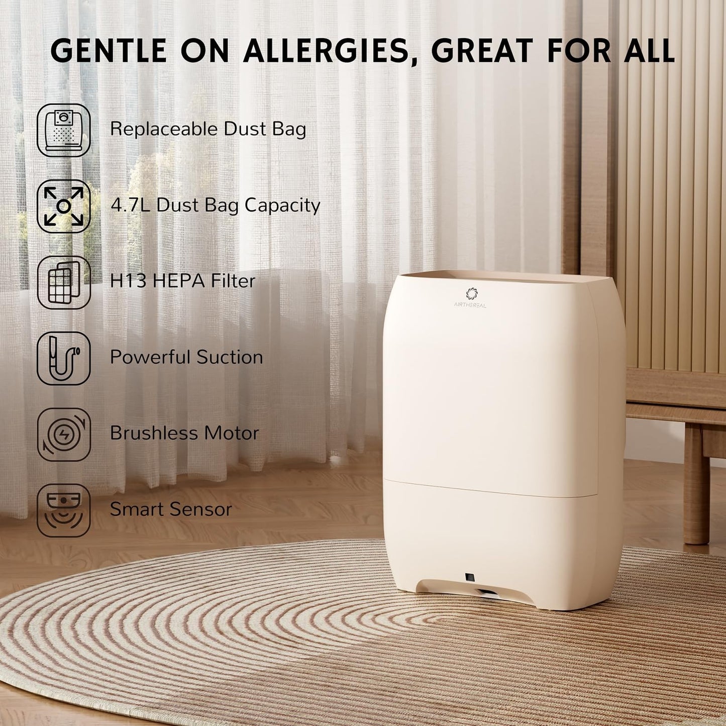 Touchless Vacuum Cleaner with HEPA Filter, 3 Modes, 6 Dust Bags, 1500W Power5