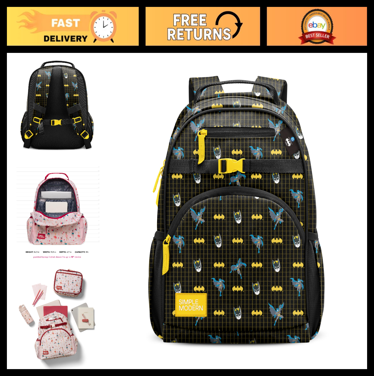 Stylish Batman Kids Backpack 18L for School, Boys & Girls   Durable & Spacious0