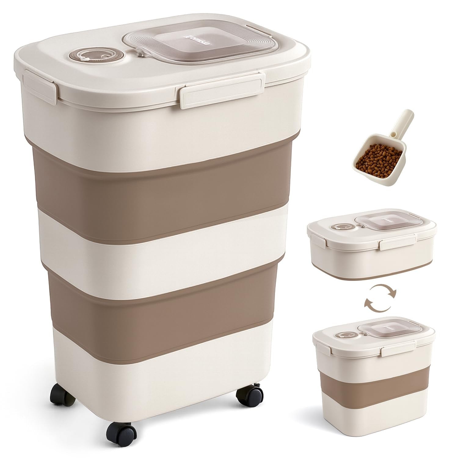 Large Airtight Dog Food Storage Container 40-50lbs with Wheels, Collapsible, Sco1