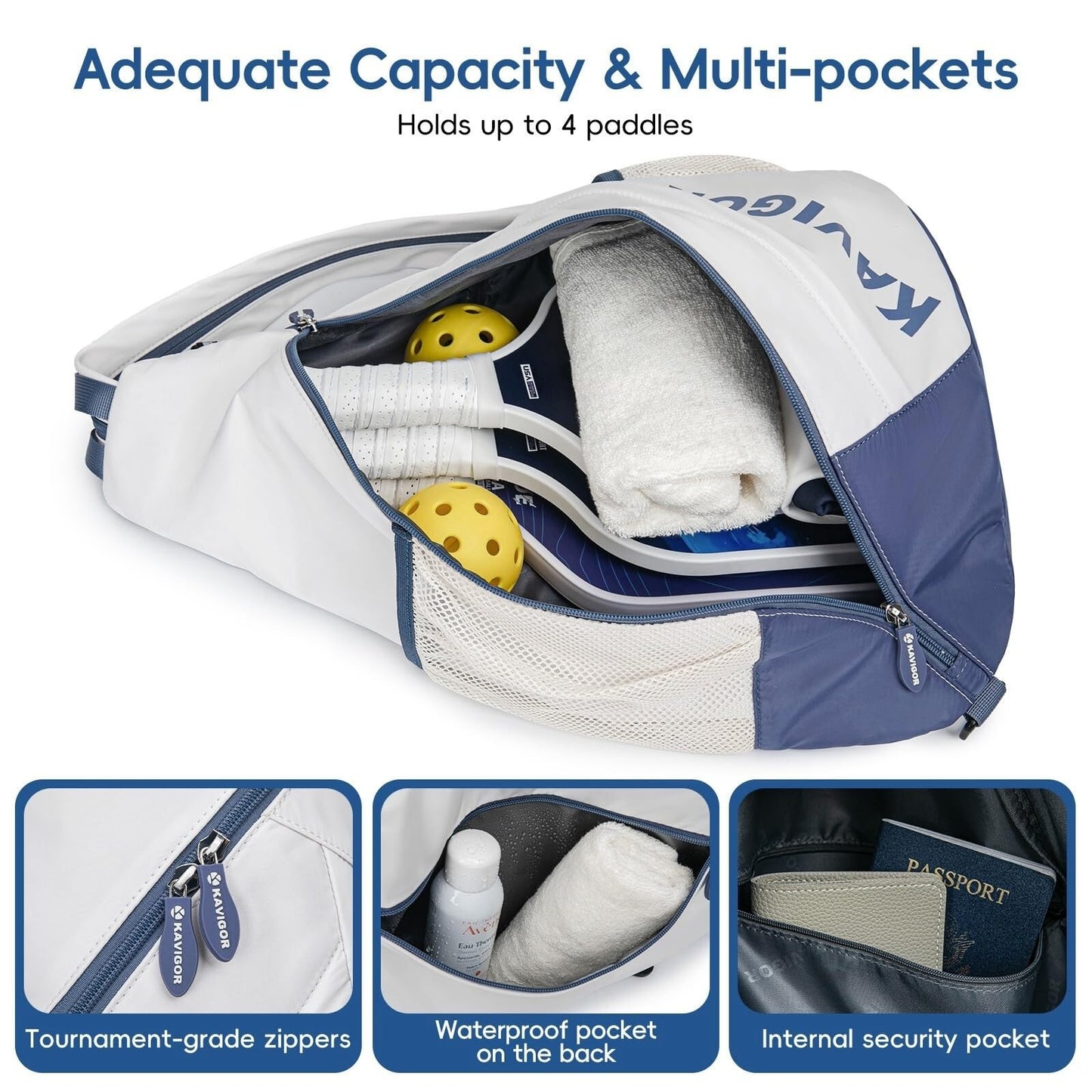 Ultra-Light Pickleball Sling Backpack, Soft Fabric, Wet/Dry Pocket, Holds 4 Padd2