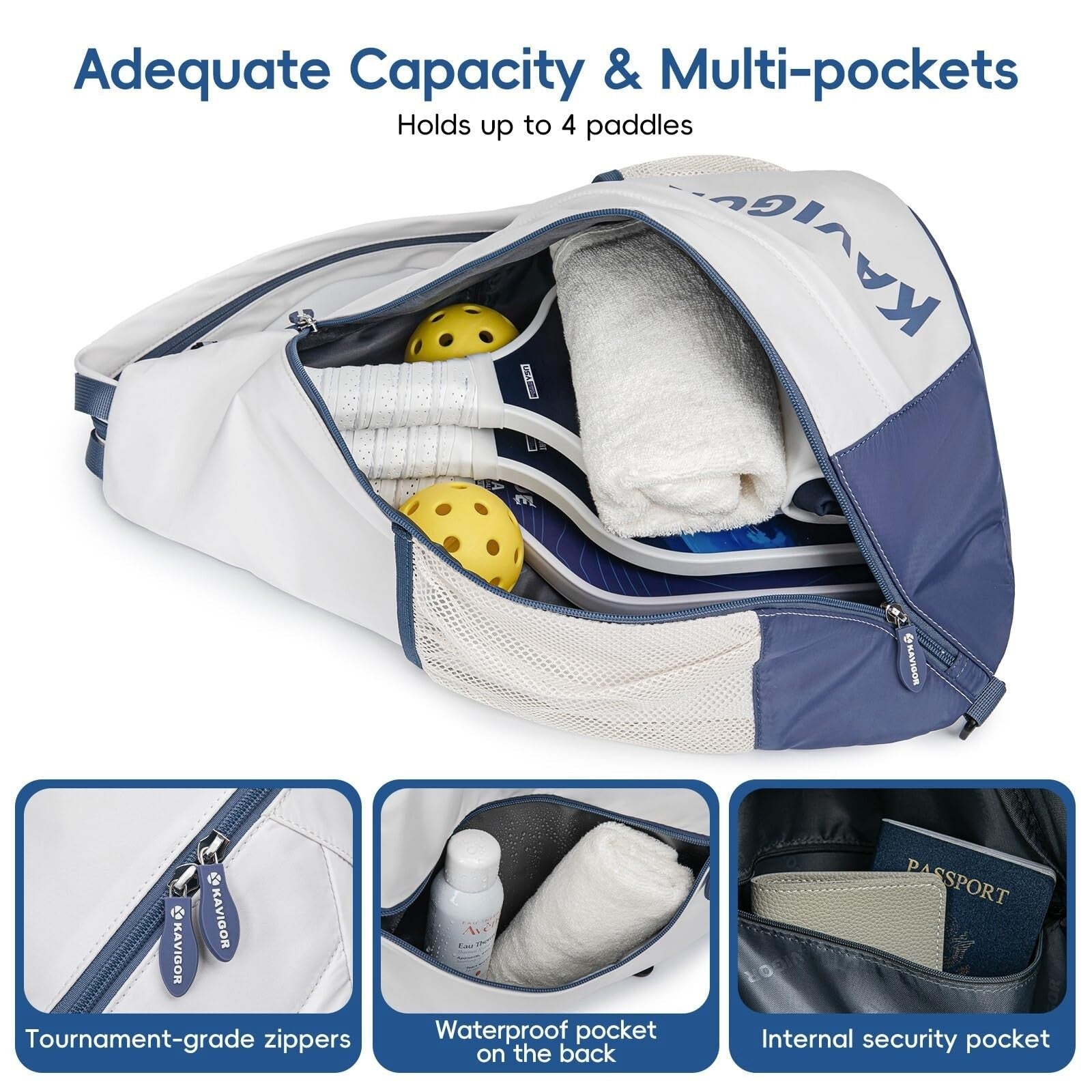 Ultra-Light Pickleball Sling Backpack, Soft Fabric, Wet/Dry Pocket, Holds 4 Padd2