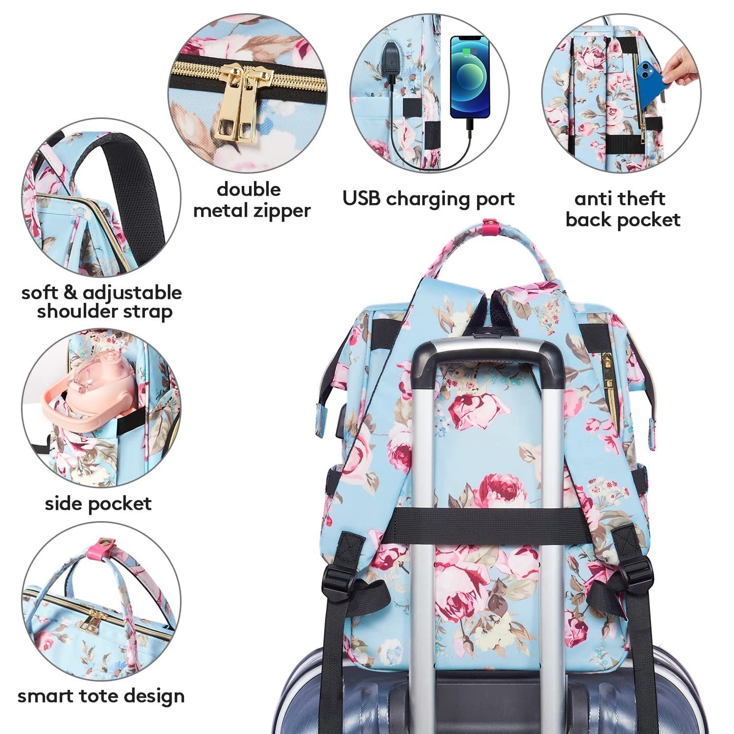 15.6" Laptop Backpack with USB Port, Insulated Lunch Bag, Waterproof Daypack for3