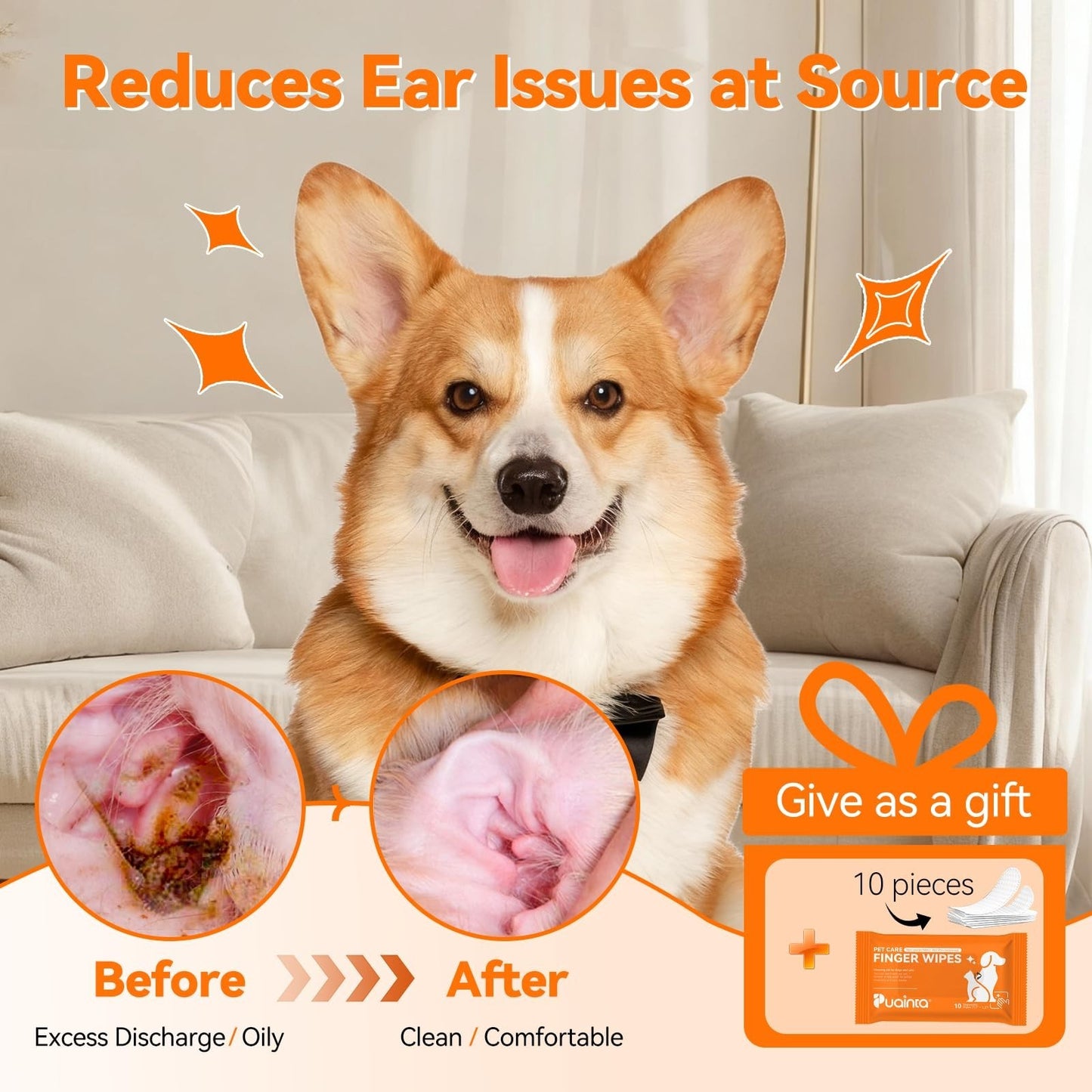 Dog Ear Cleaner Drops - Infection Treatment, Water-Based, Soothes Itching & Irri5