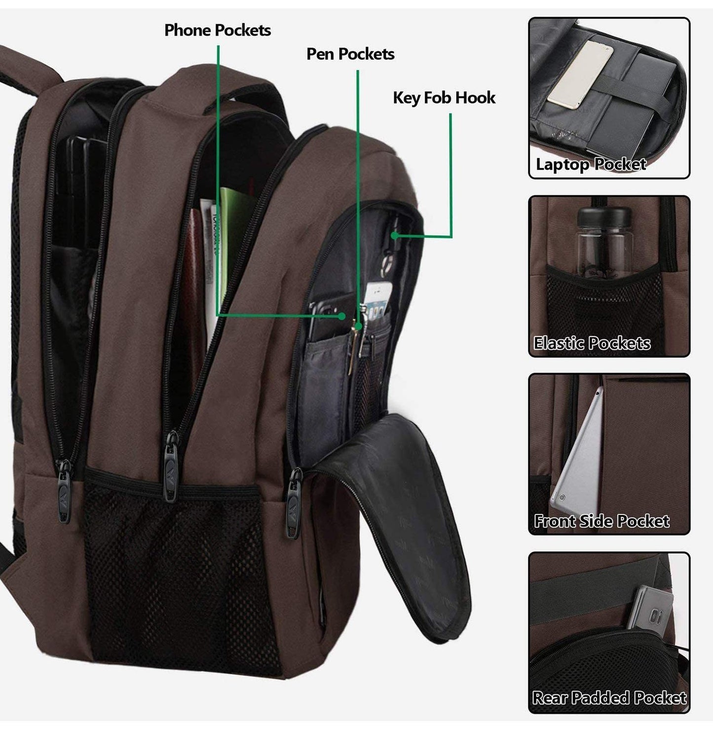Water Resistant 32L Laptop Backpack for 15.6 Inch   Work & School Bag, Brown4