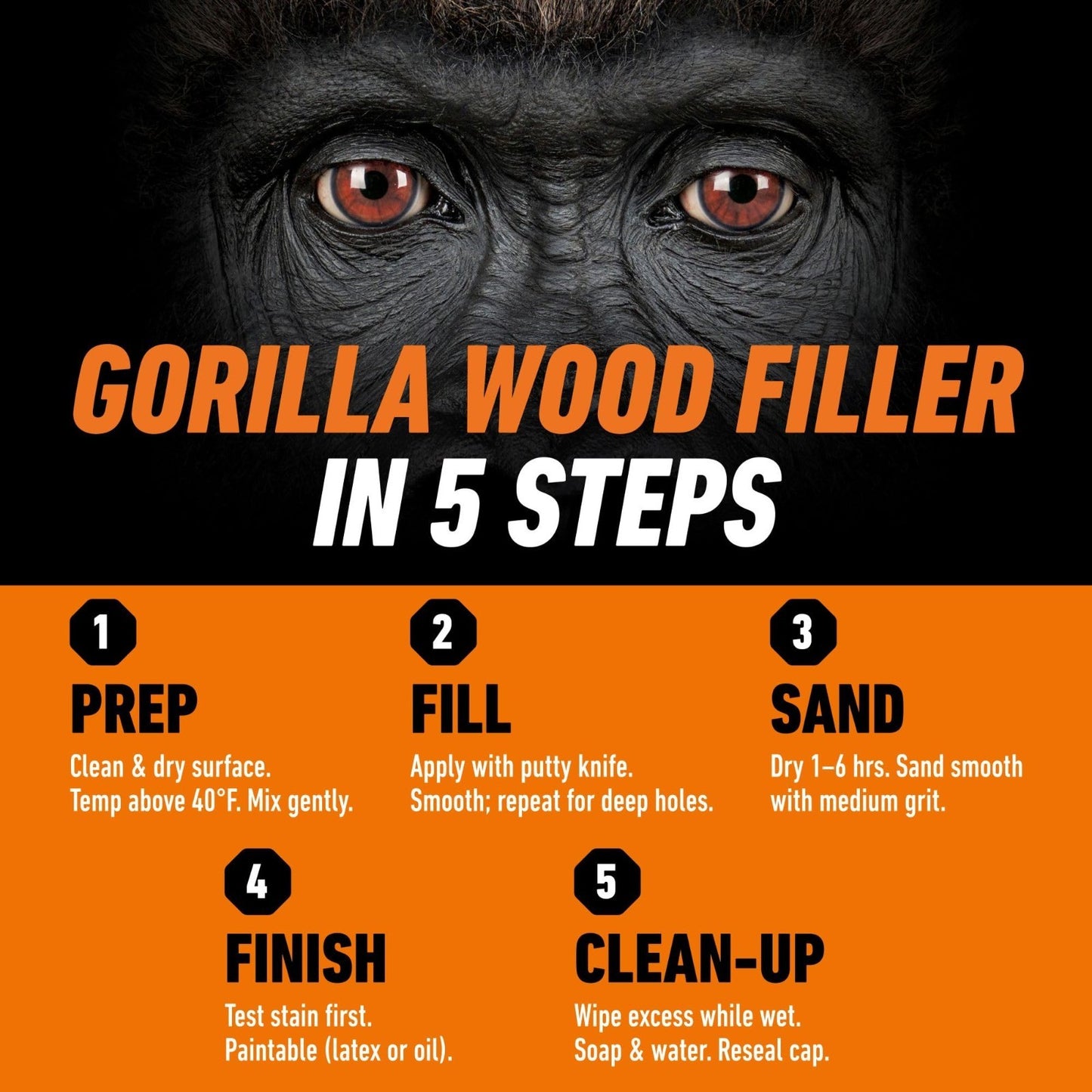 All Purpose Wood Filler 16 oz   Water Resistant, Paintable, Stainable, Sandable,4