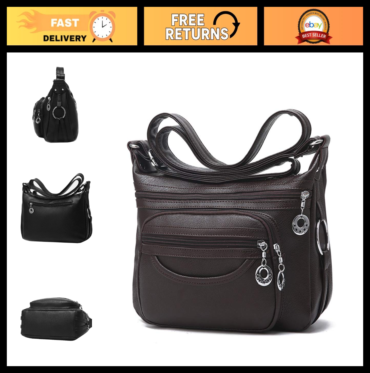 Lightweight Leather Crossbody Bag for Women | Stylish Shoulder Purse with Pocket0