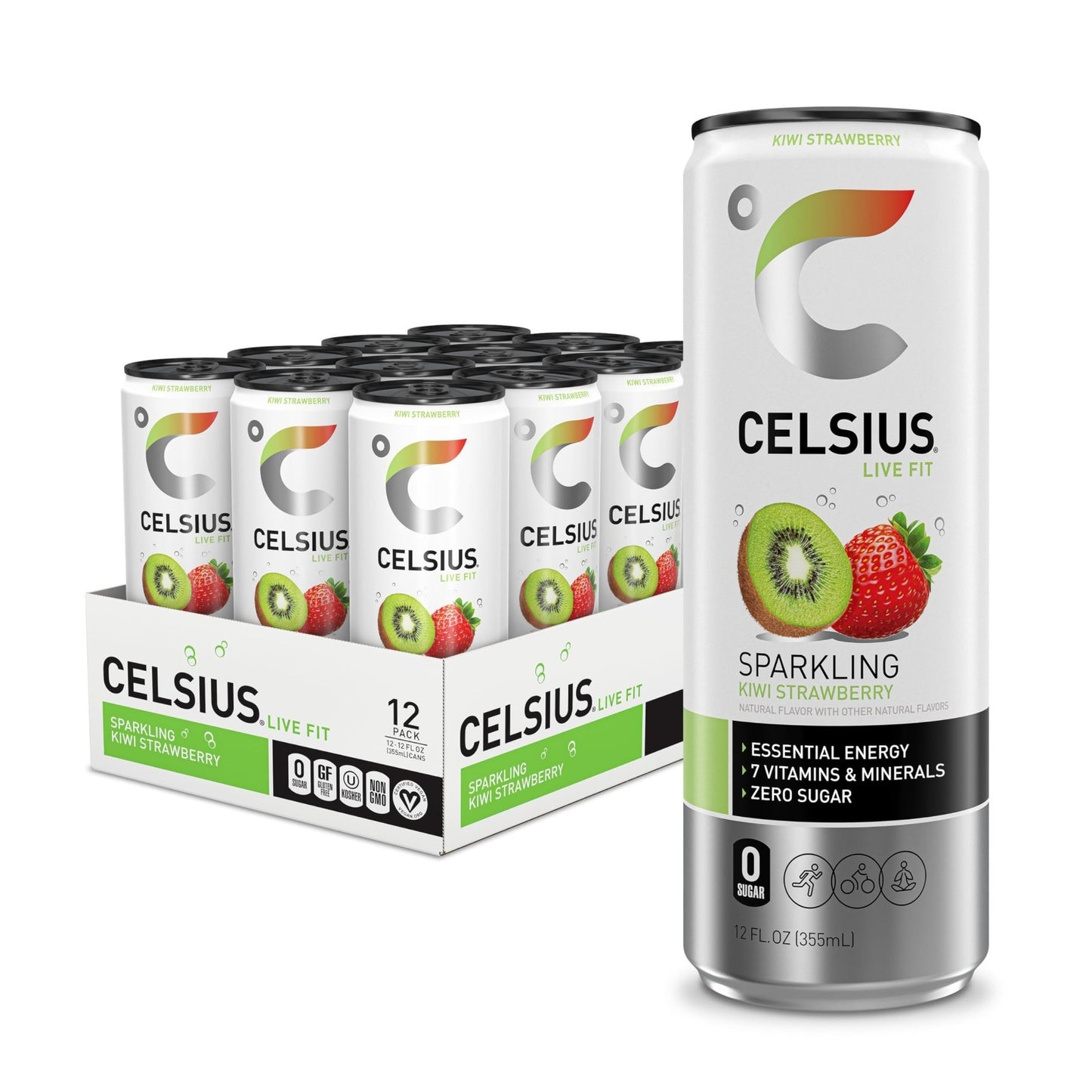Sparkling Kiwi Strawberry Energy Drink, Sugar Free, 12 Fl Oz, Pack of 12 Cans1