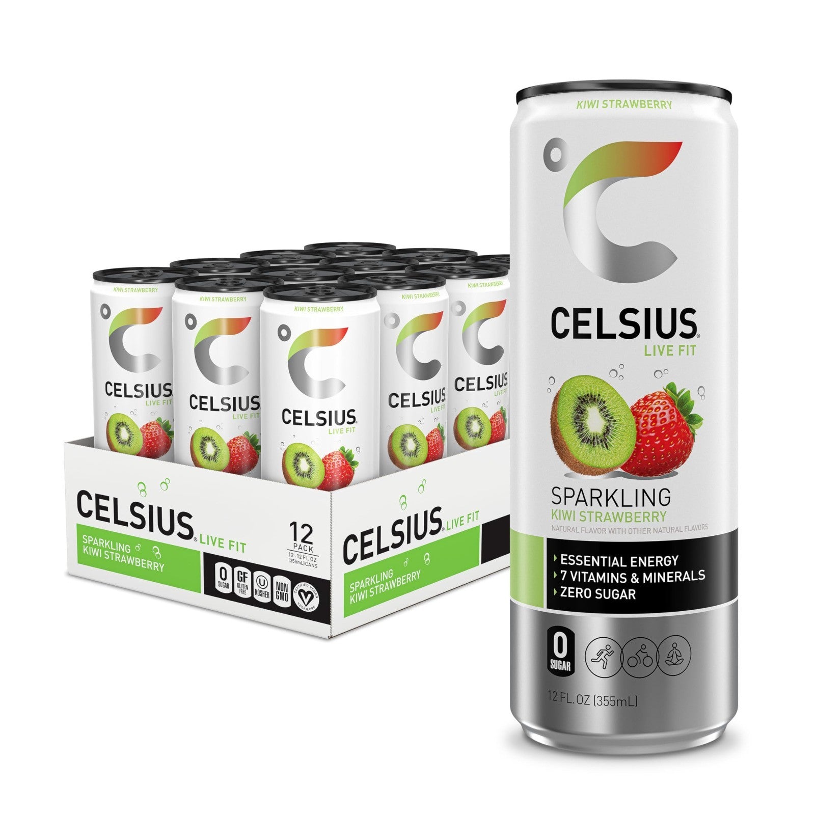 Sparkling Kiwi Strawberry Energy Drink, Sugar Free, 12 Fl Oz, Pack of 12 Cans1