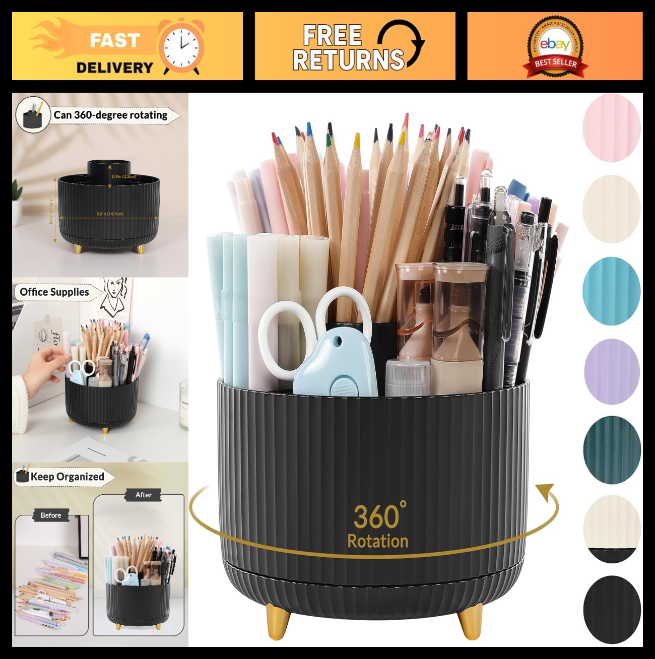 360° Rotating Desk Organizer   Stylish Pencil & Pen Holder for Home/Office Use0