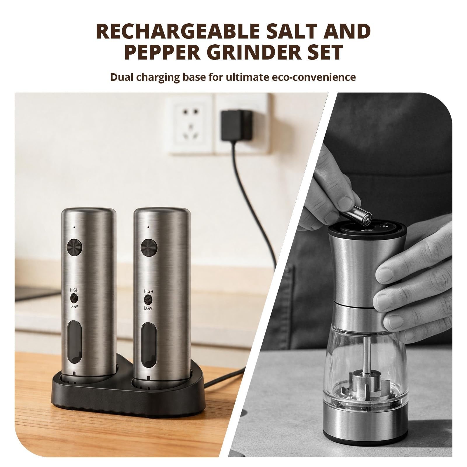 Automatic Electric Salt & Pepper Grinder Set   LED Light, USB Rechargeable, 2 Pa4