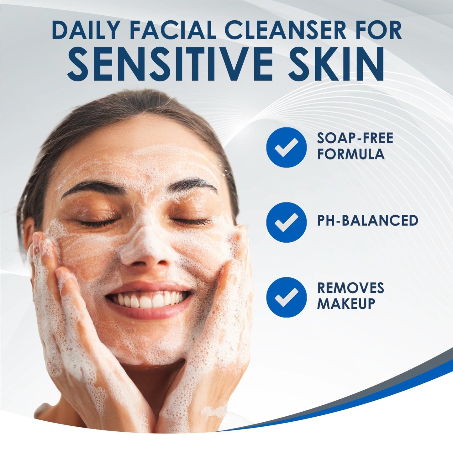 Gentle Facial Cleanser with Pump, 8 Fl Oz - Sensitive Skin, Makeup Remover, Non-2