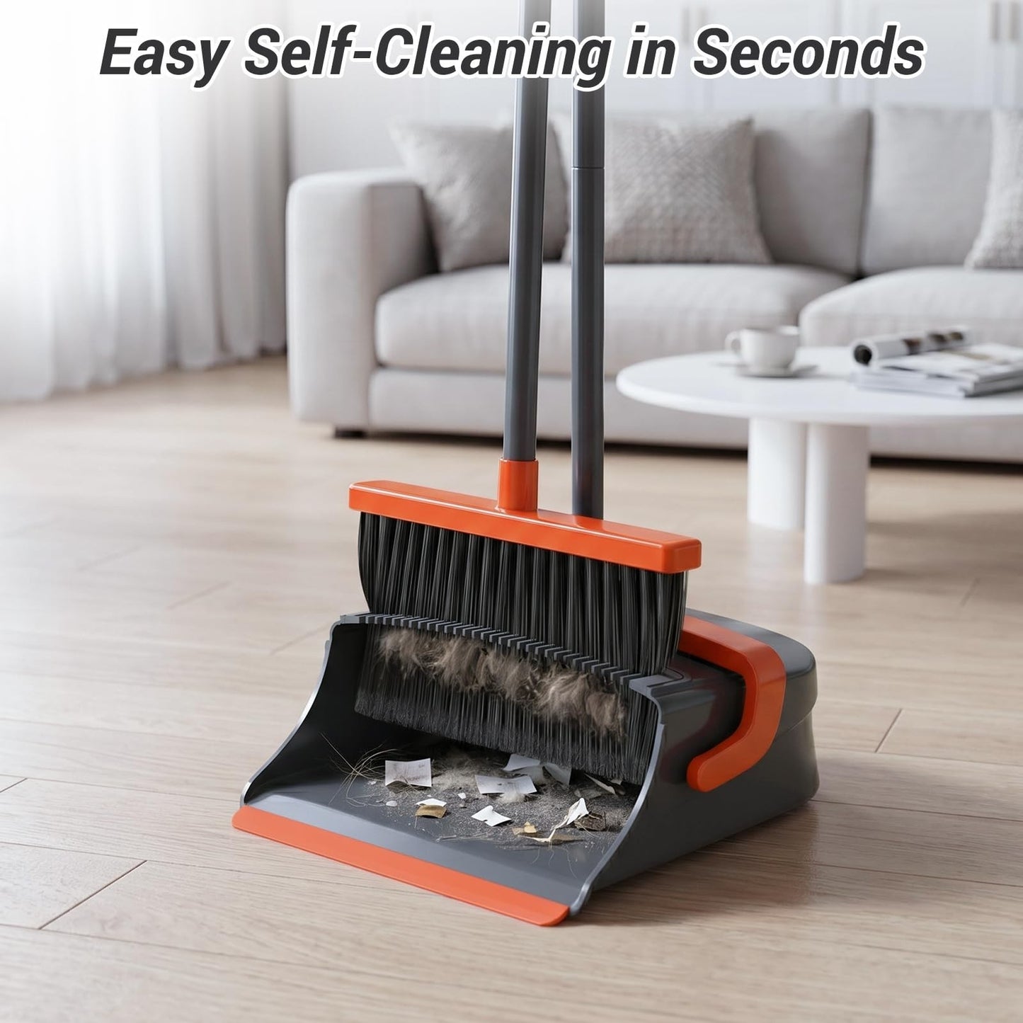 Self-Cleaning Broom & Dustpan Set for Pet Hair, Dust - Long Handle, Indoor/Outdo4