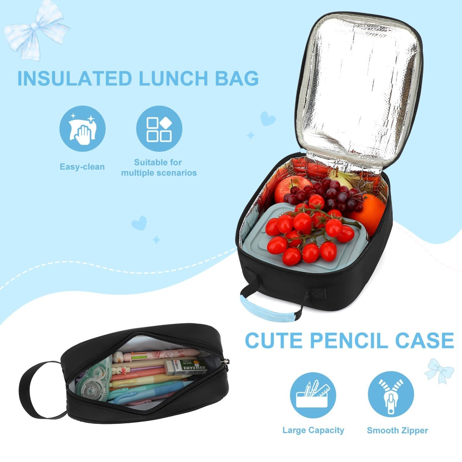 Girls Bow Backpack Set   3PCS with Lunch Bag & Pencil Case   Cute School Bag6