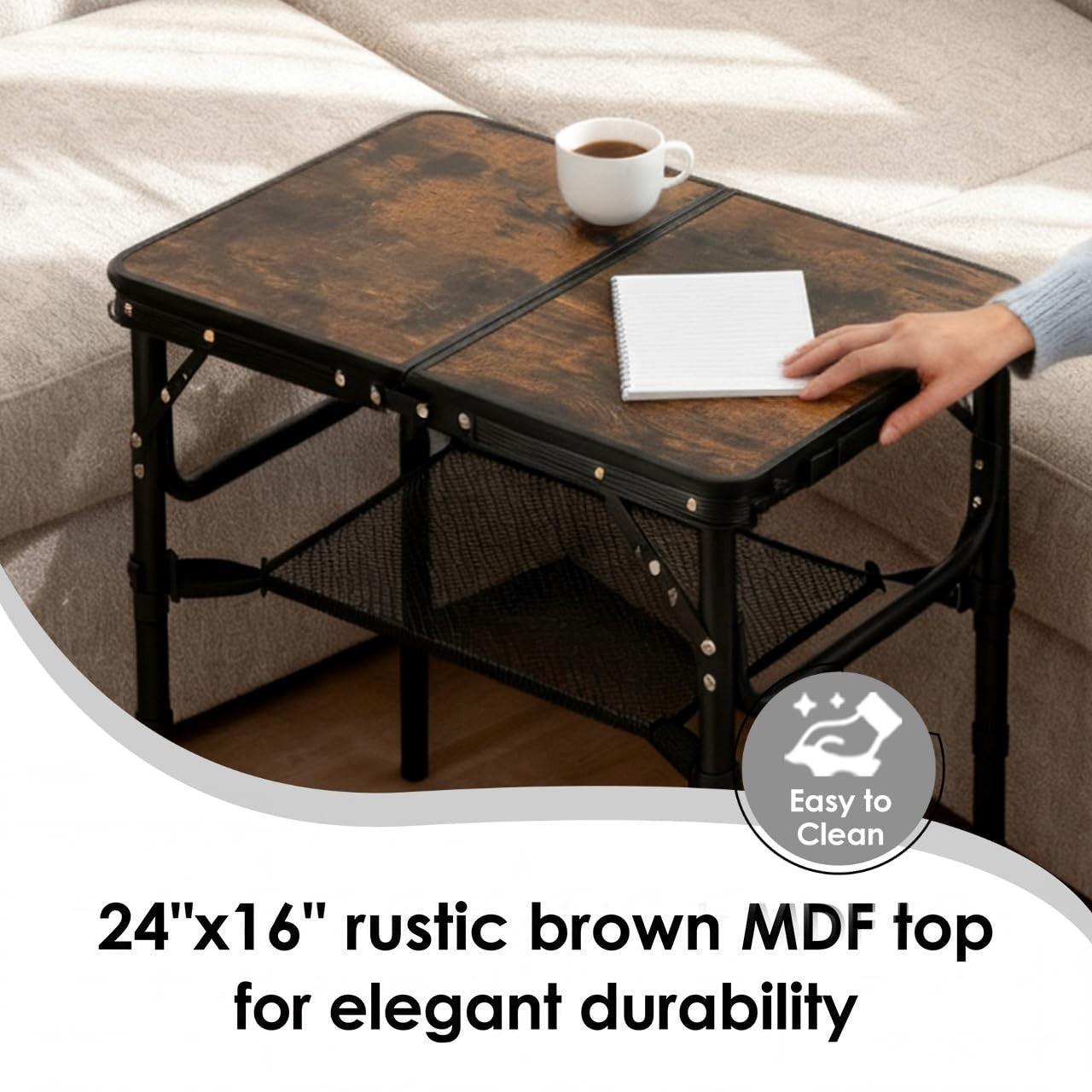 Folding Adjustable Height TV Tray Table - Portable Snack Couch Side Table for In3