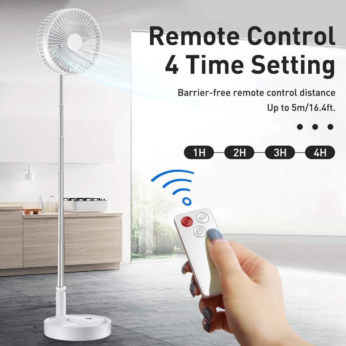 Portable Folding Stand Fan, USB Rechargeable 7200mAh, 4 Speed Adjustable Height,4